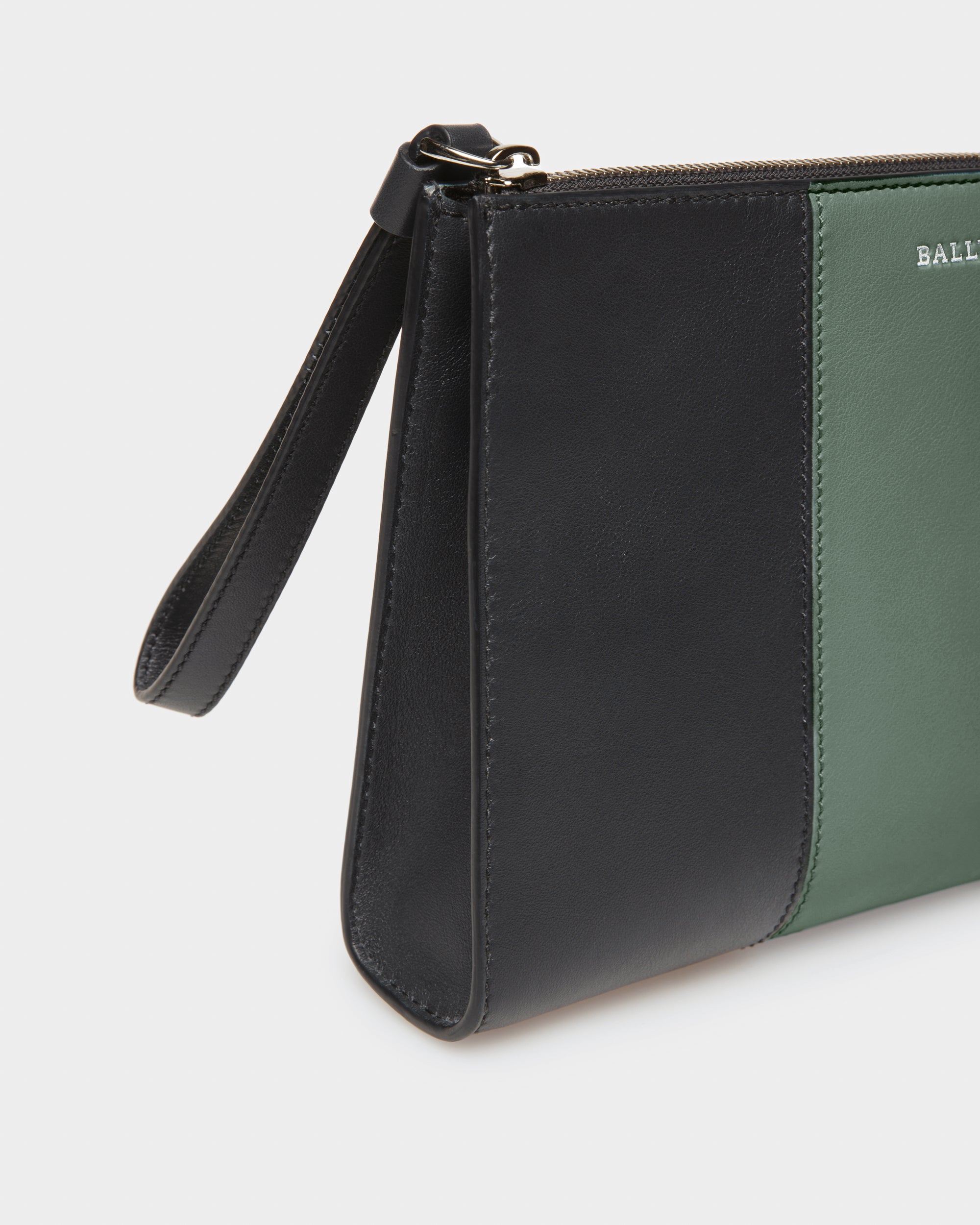Haig Leather Clutch In Black & Green - Men's - Bally - 05