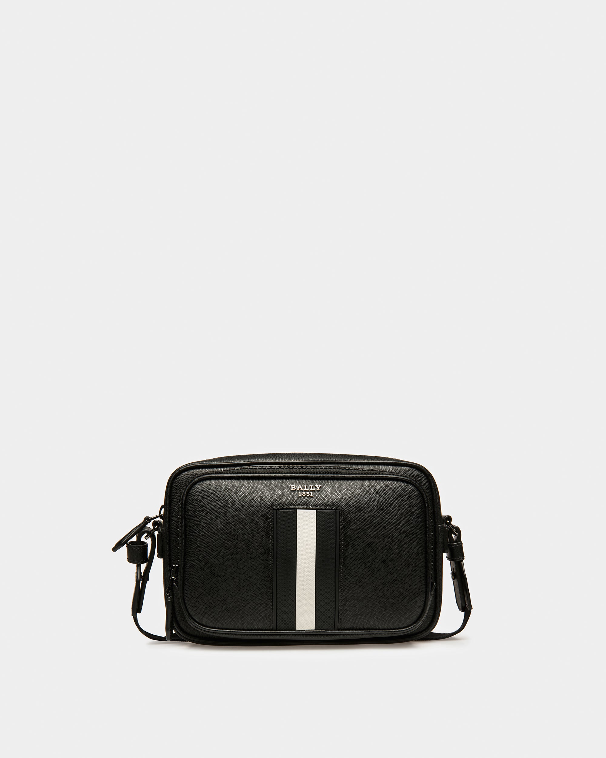 Makeba Leather Crossbody Bag In Black And Bone - Men's - Bally - 01