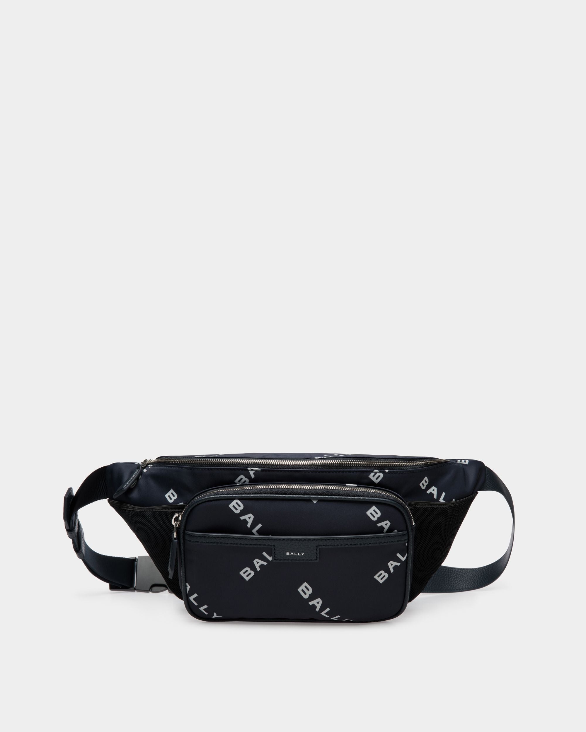 Code Belt Bag In Blue Printed Nylon - Men's - Bally - 01