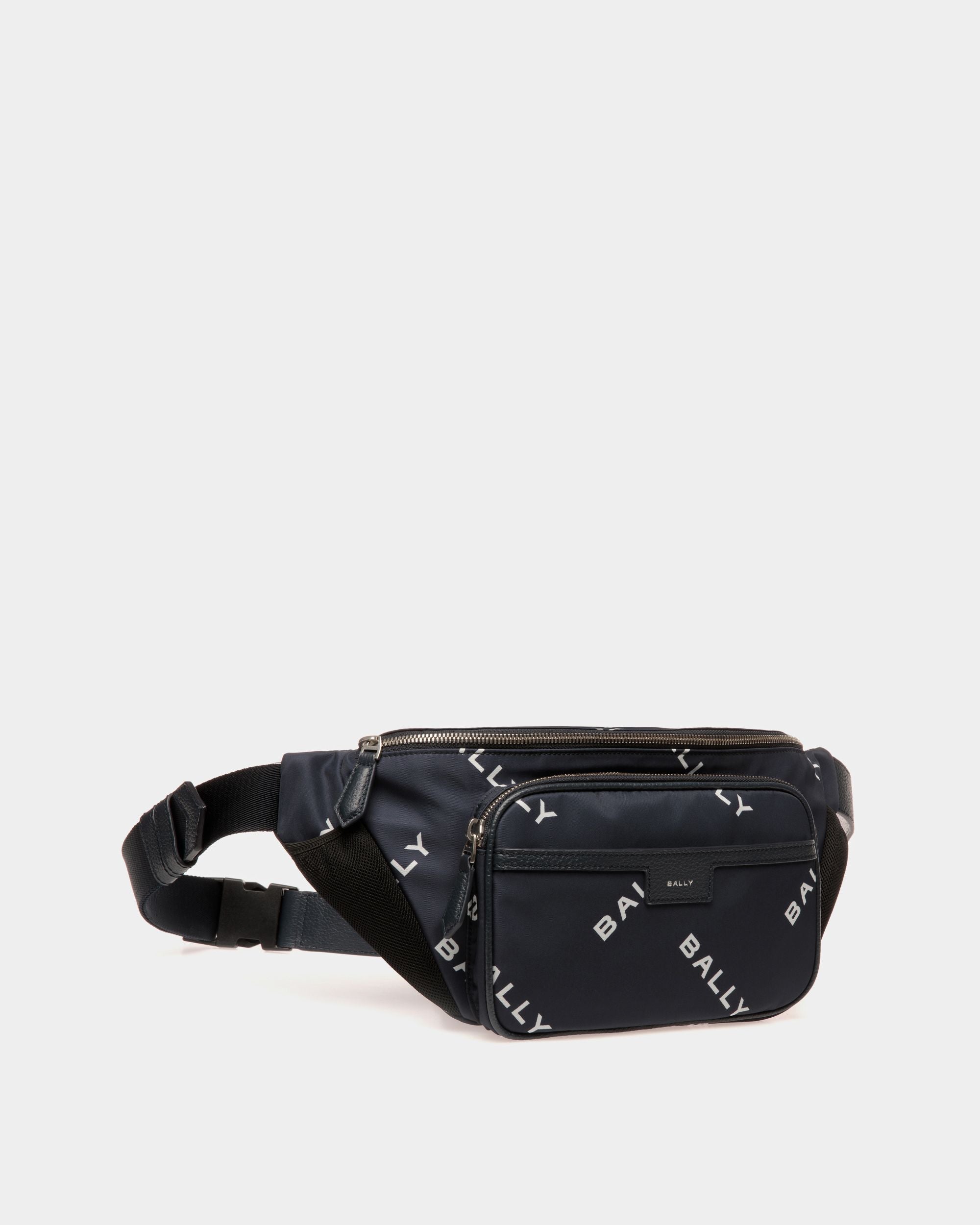 Code Belt Bag In Blue Printed Nylon - Men's - Bally - 04