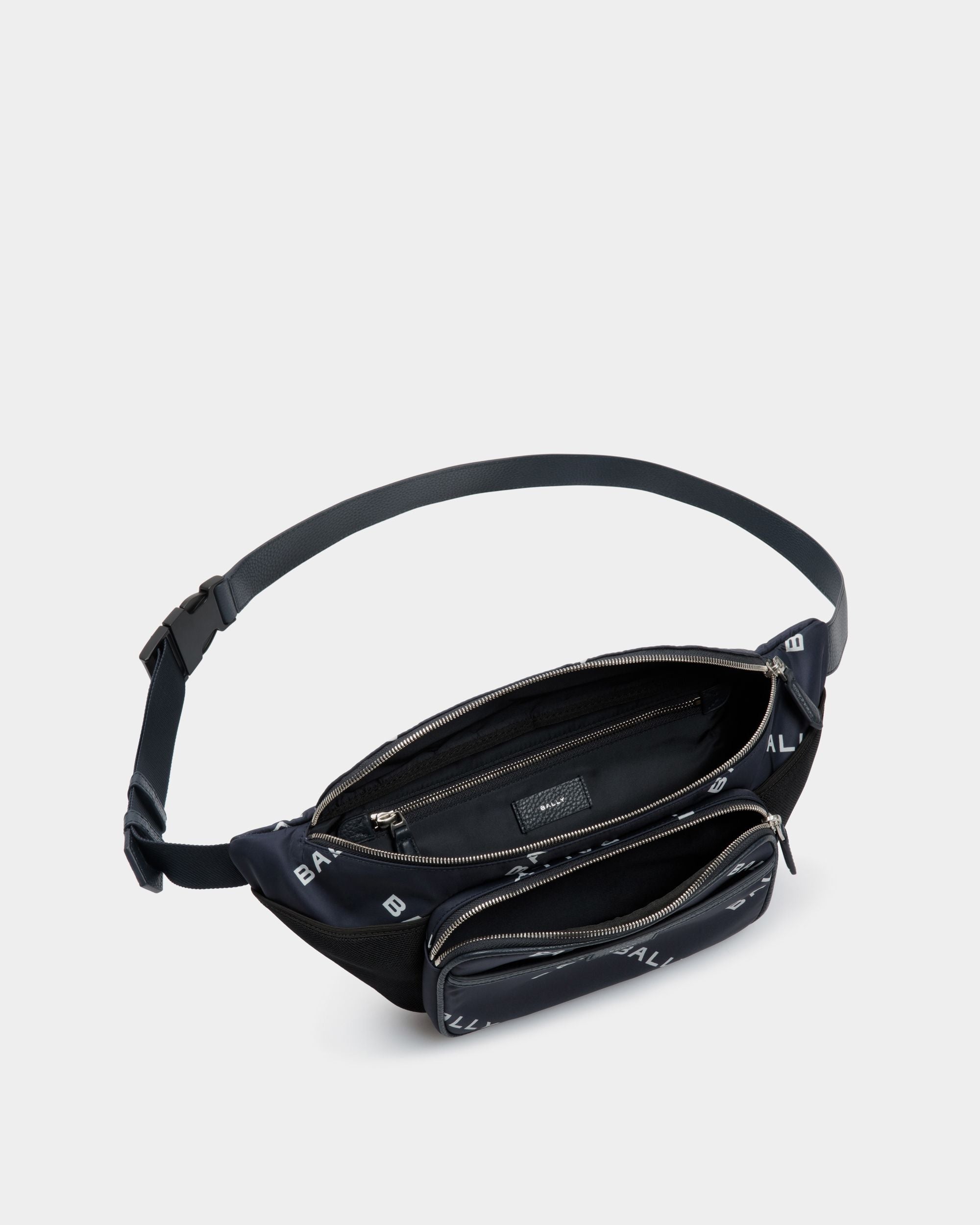 Code Belt Bag In Blue Printed Nylon - Men's - Bally - 05