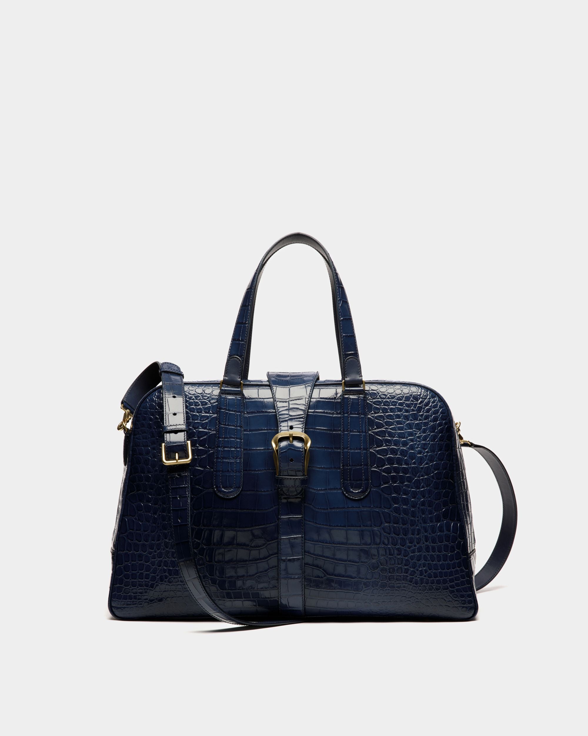 Bowling Weekender Bag In Marine Leather - Men's - Bally - 01