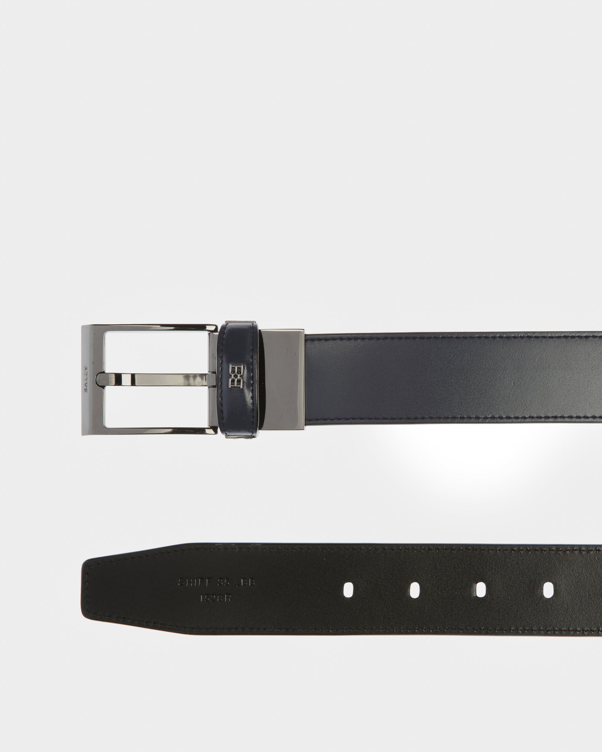 Shiff Leather 35mm Belt In Navy And Black - Men's - Bally - 02