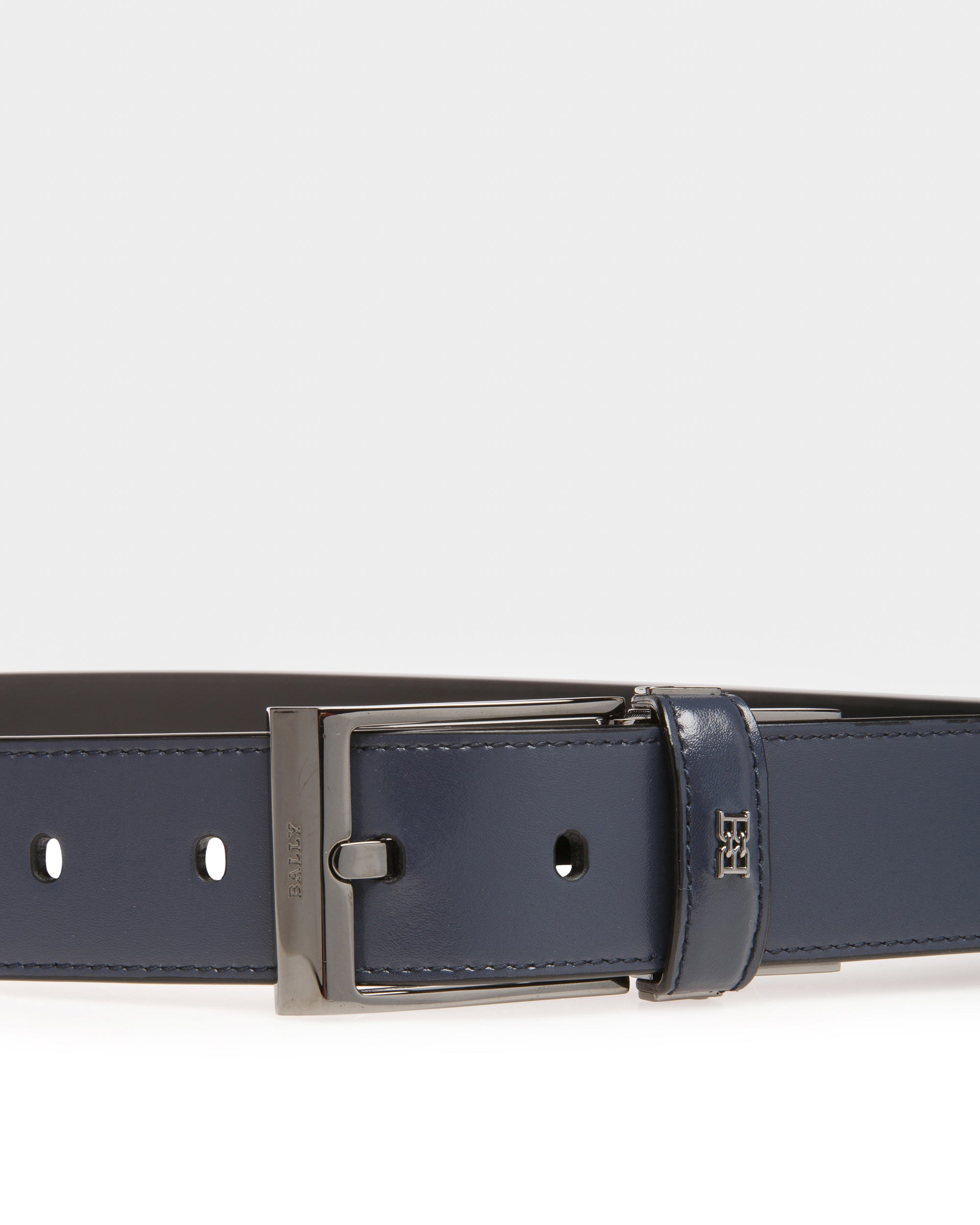 Shiff Leather 35mm Belt In Navy And Black - Men's - Bally - 03