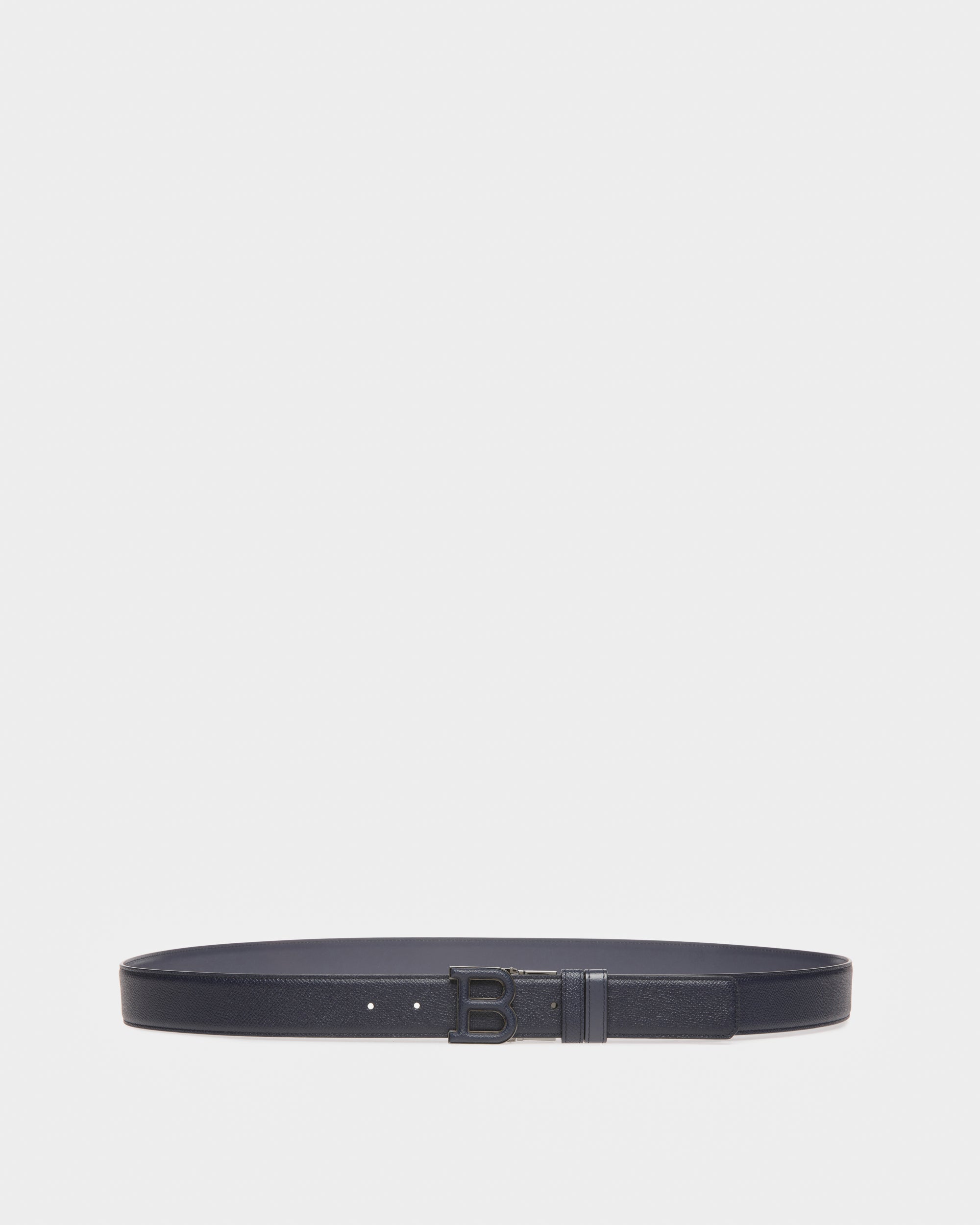 B Leather 35mm Belt In Navy - Men's - Bally - 01