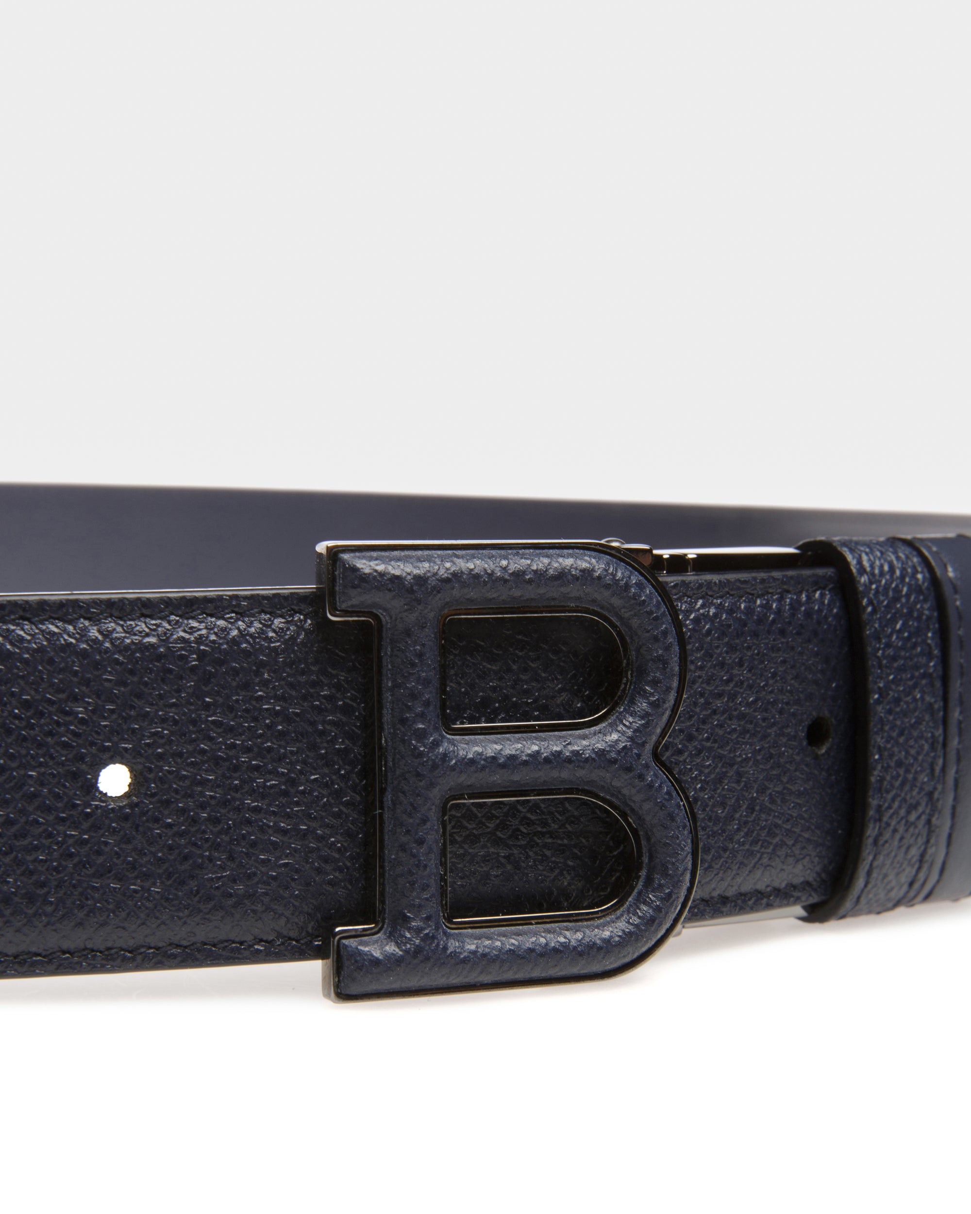 B Leather 35mm Belt In Navy - Men's - Bally - 03
