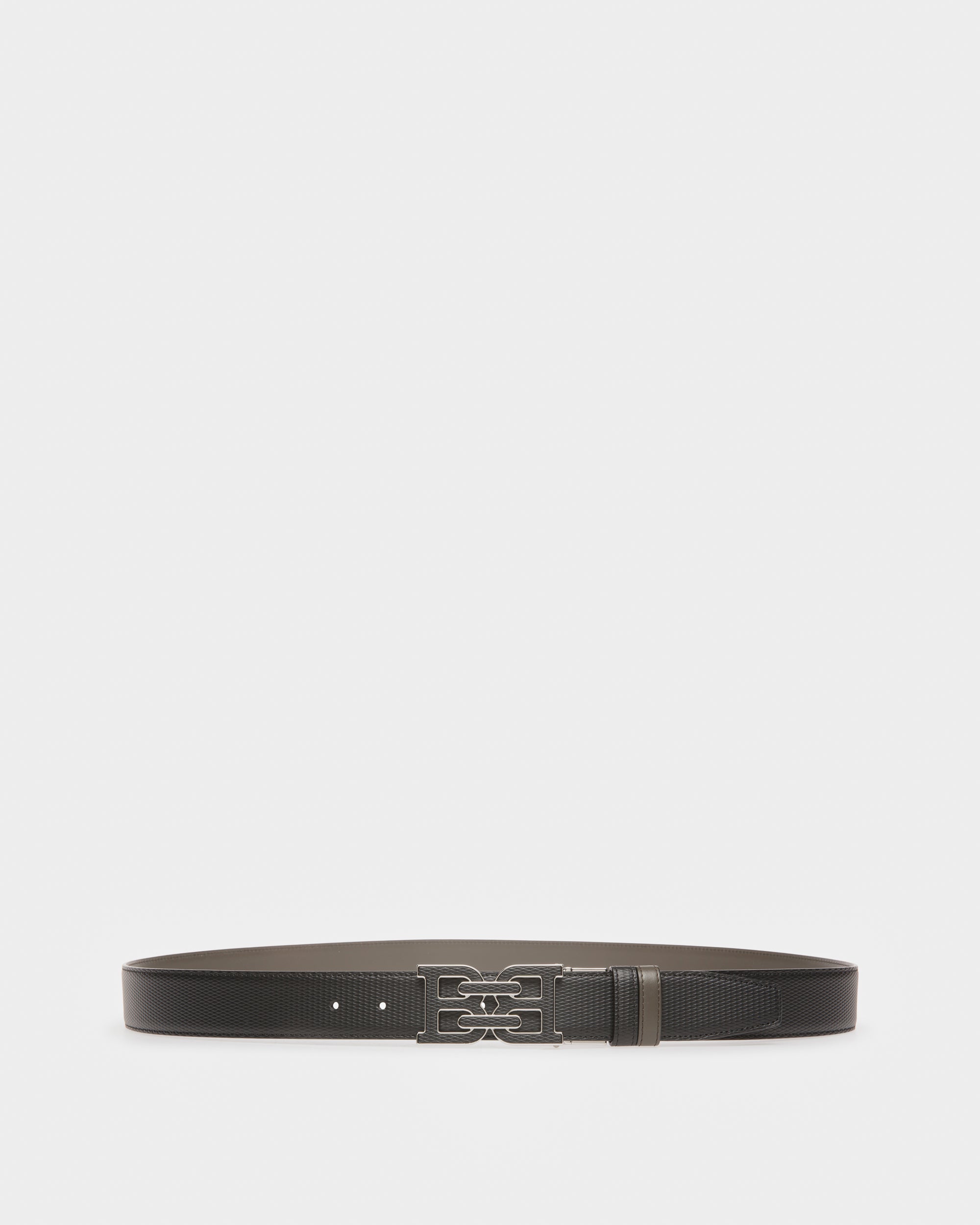 B-Chain Leather 35mm Belt In Army Green & Black - Men's - Bally - 01