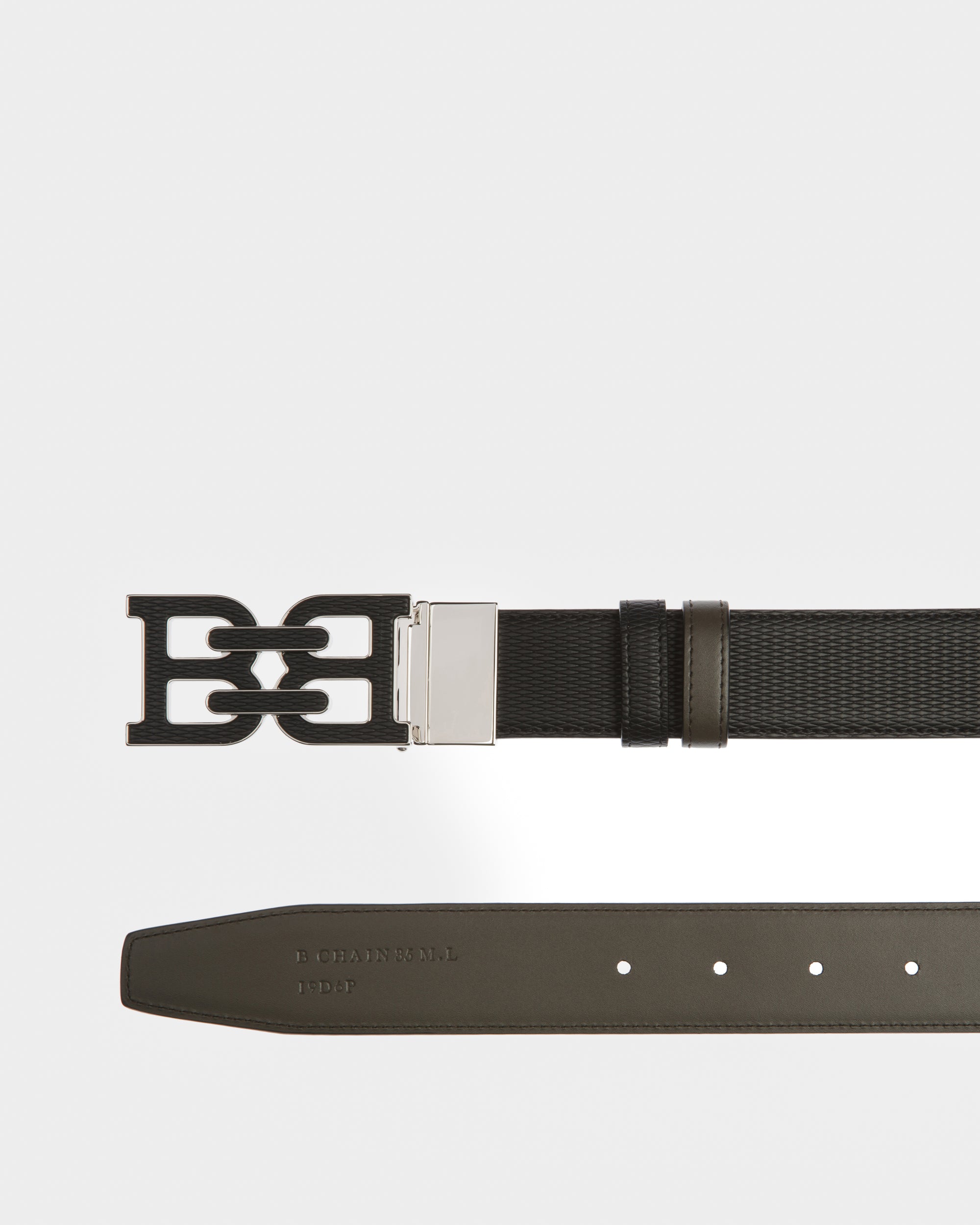 B-Chain Leather 35mm Belt In Army Green & Black - Men's - Bally - 02