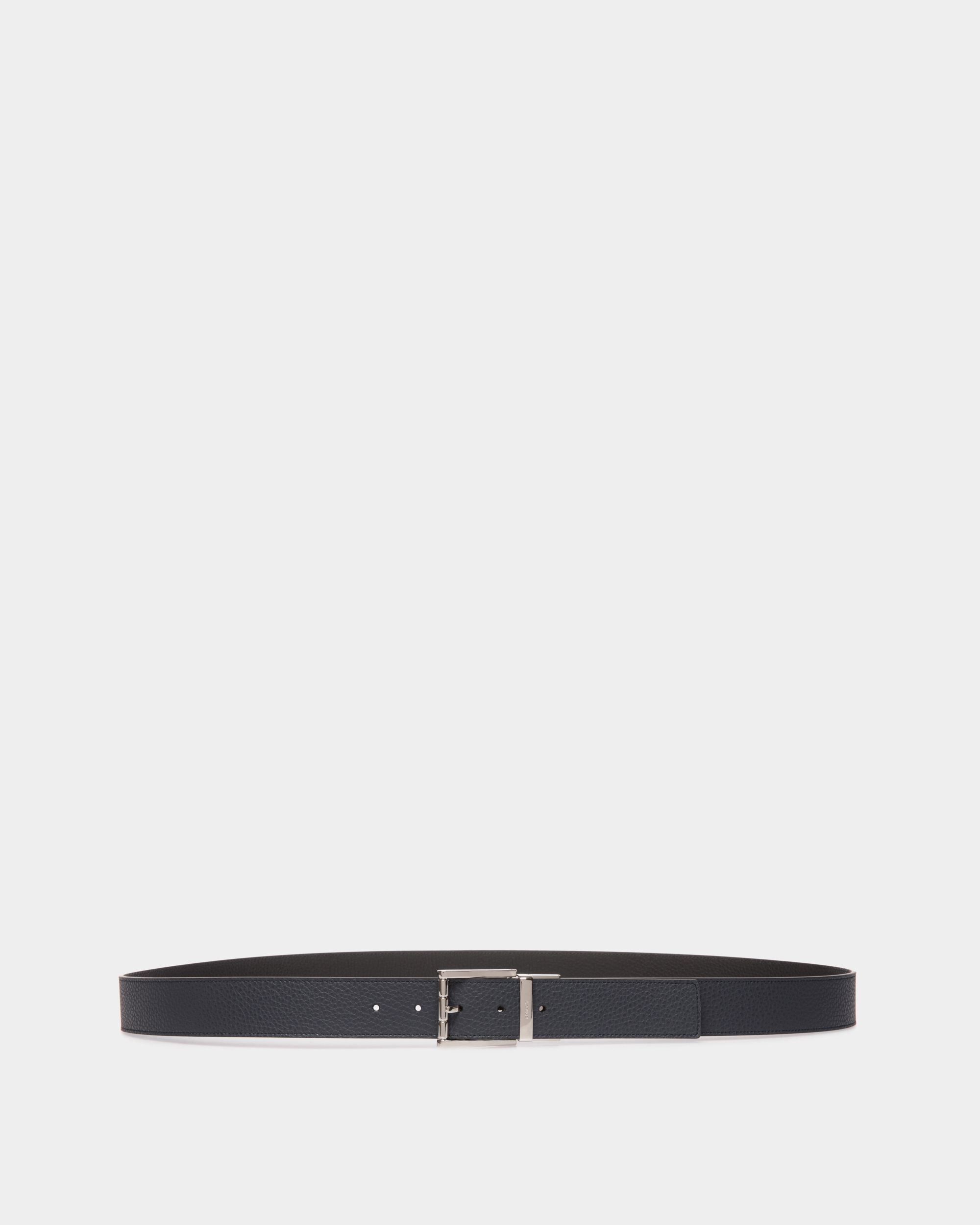 Astory 35mm Reversible And Adjustable Belt In Navy Blue And Black Leather - Men's - Bally - 01