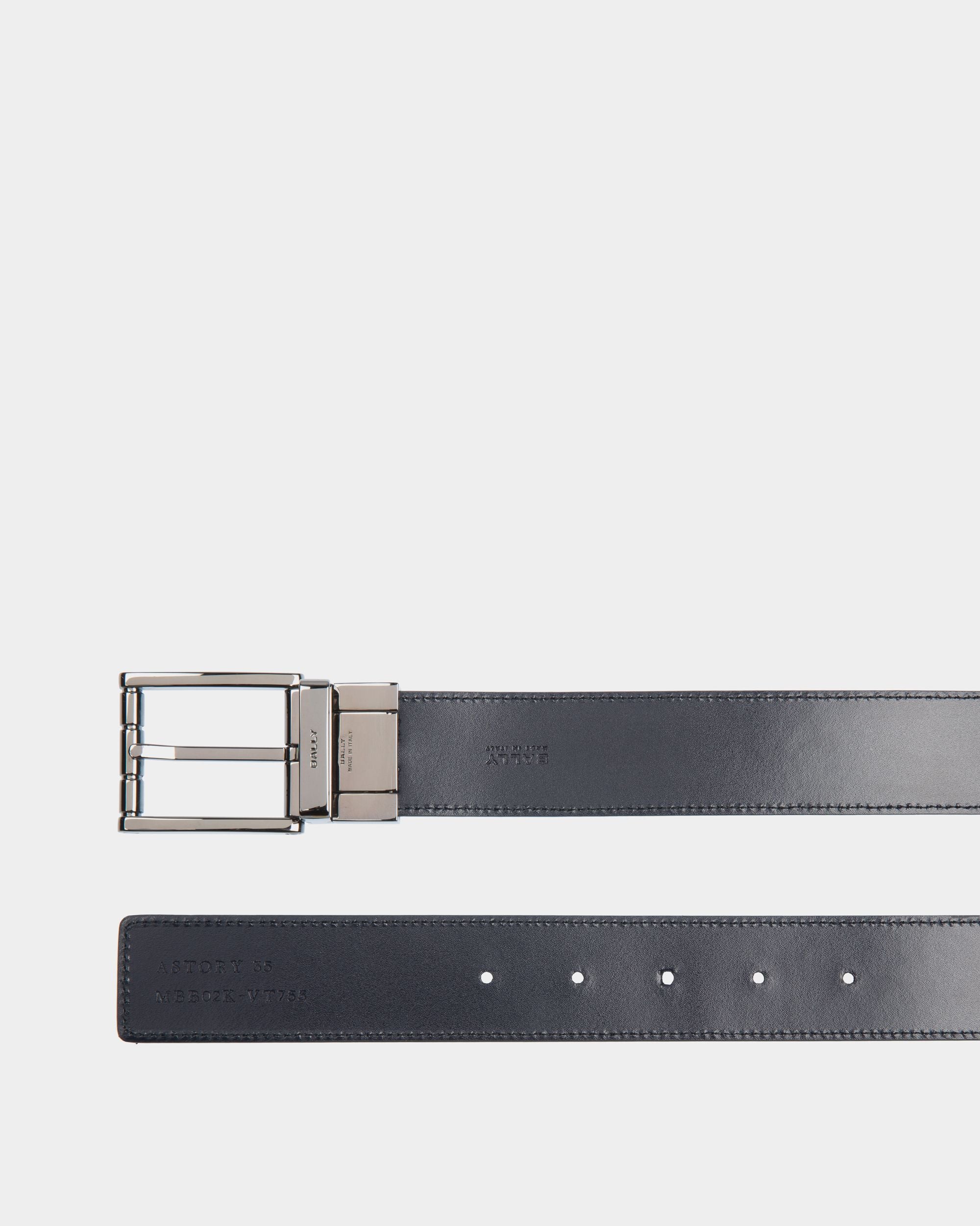 Astory 35mm Reversible And Adjustable Belt In Black And Navy Blue Leather - Men's - Bally - 02