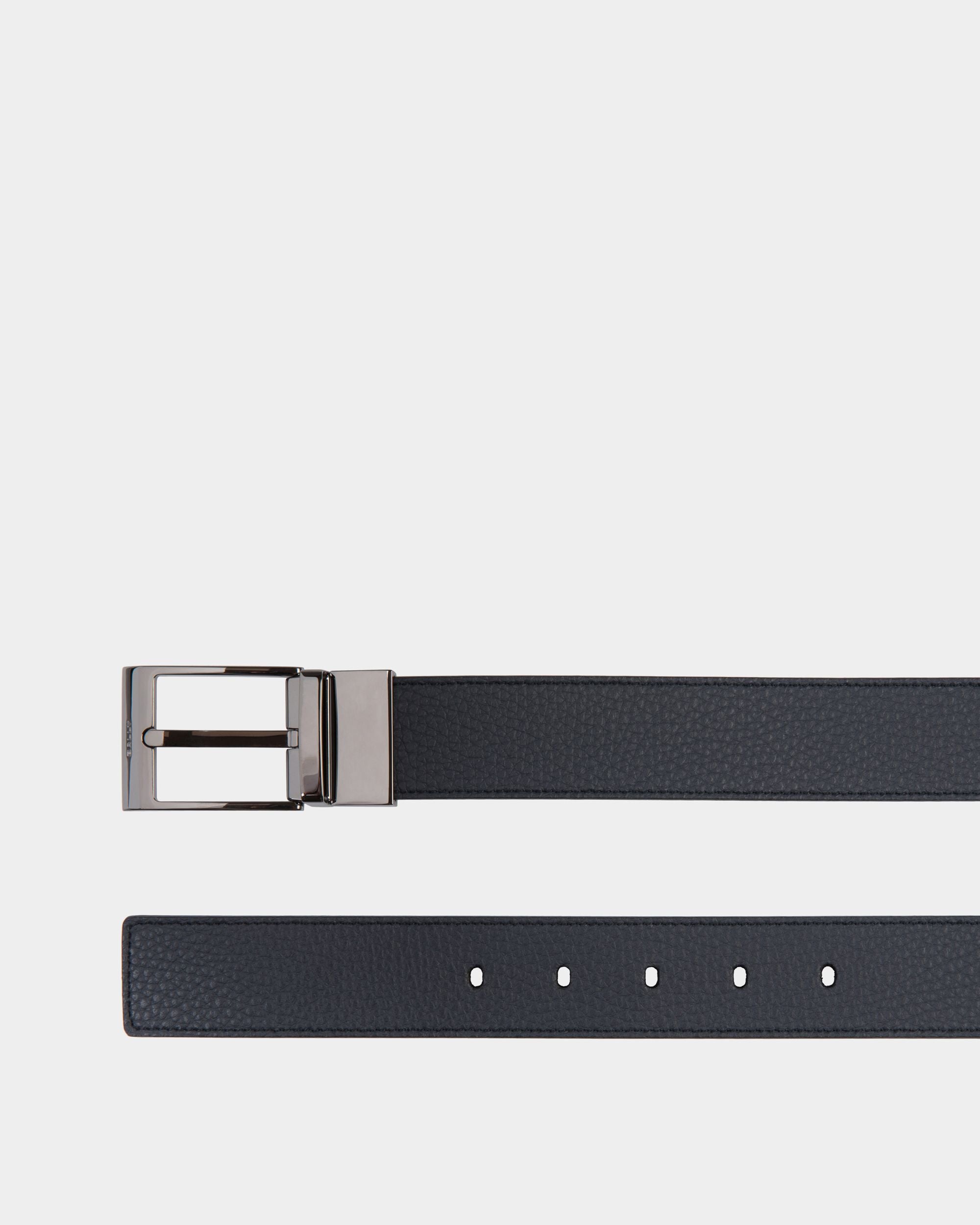 Shiffie 35mm Reversible And Adjustable Belt In Navy Blue And Black Leather - Men's - Bally - 02