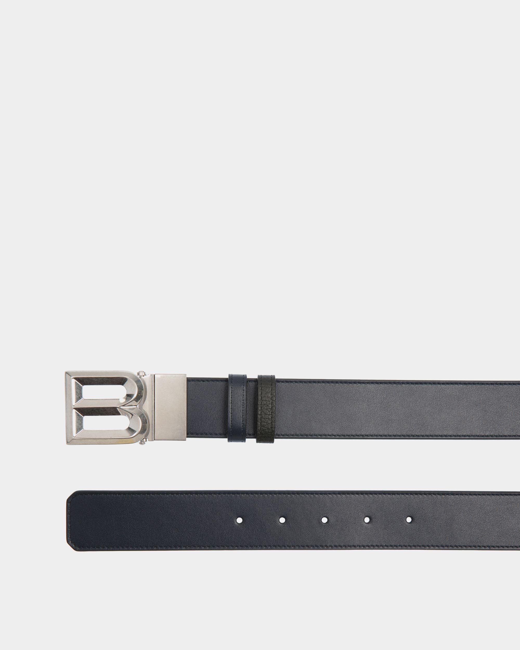 B Bold 35mm Reversible And Adjustable Belt In Navy Blue And Black Leather - Men's - Bally - 02