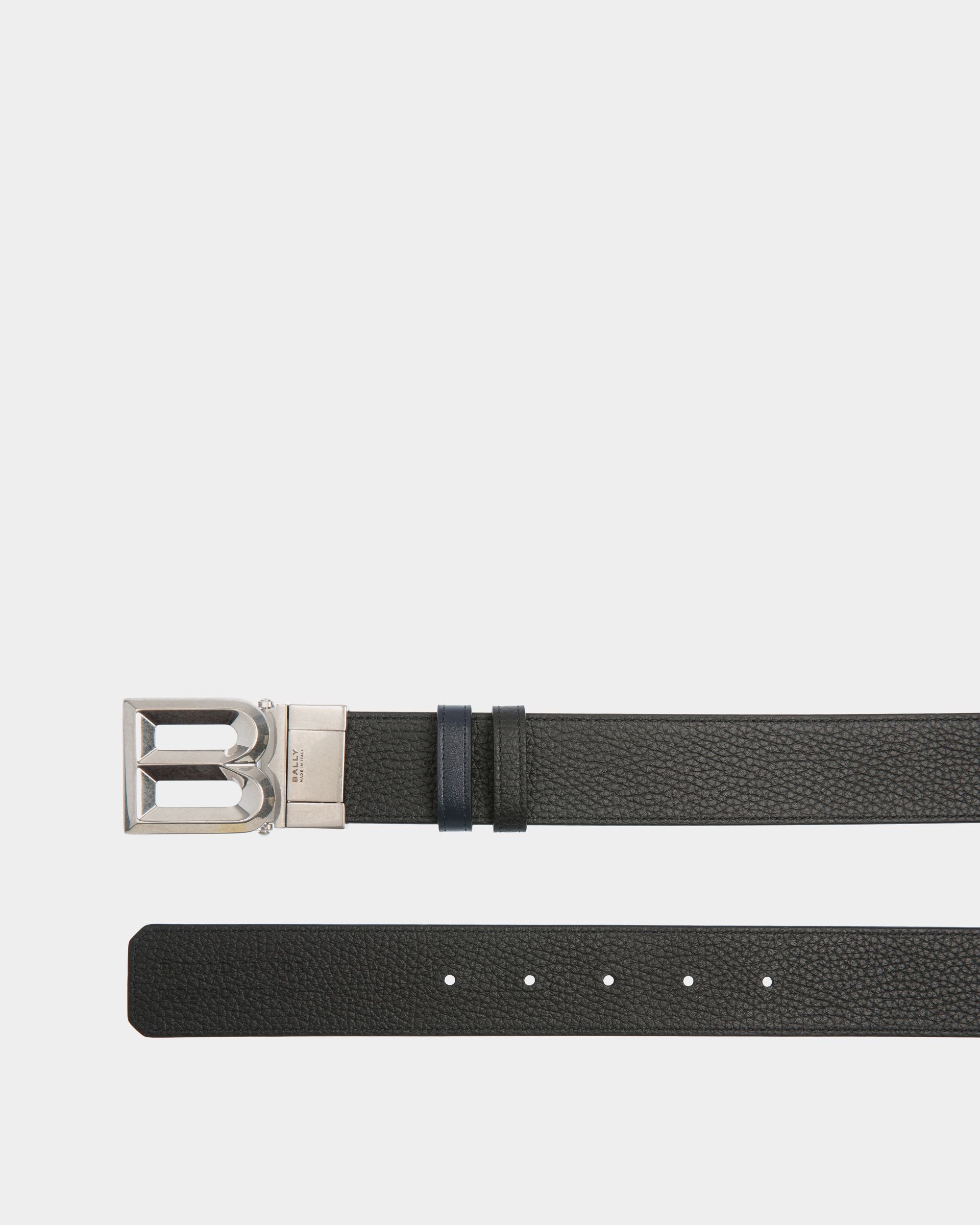 B Bold 35mm Reversible And Adjustable Belt In Navy Blue And Black Leather - Men's - Bally - 03