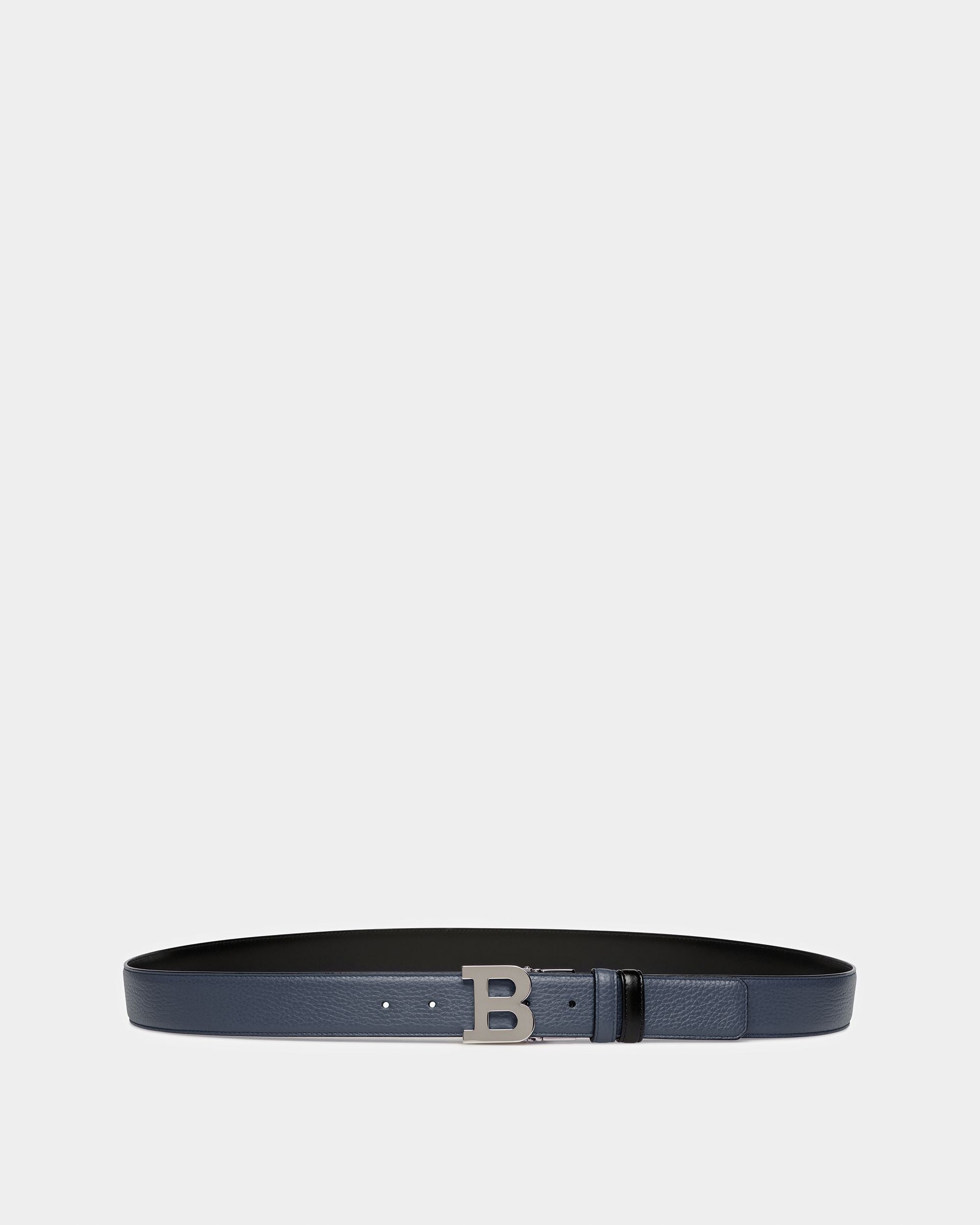 B Buckle Leather Belt In Midnight Blue And Black - Men's - Bally - 01