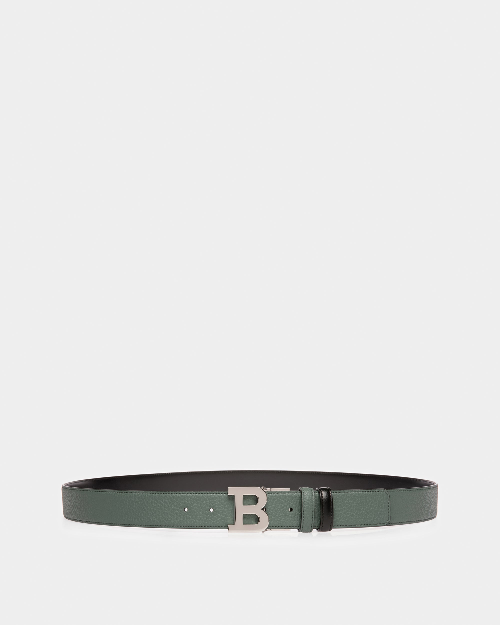 B Buckle Leather Belt In Sage And Black - Men's - Bally - 01