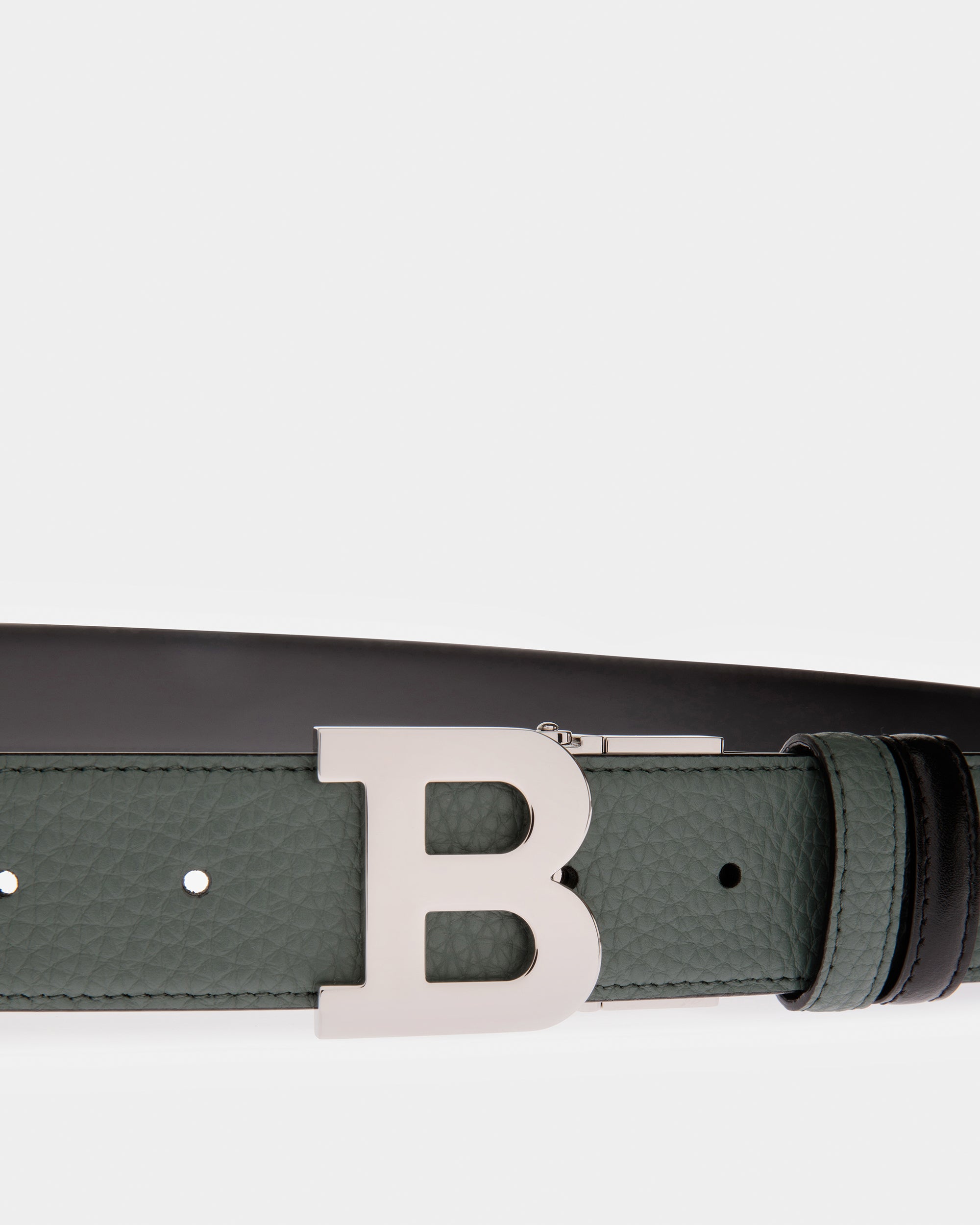 B Buckle Leather Belt In Sage And Black - Men's - Bally - 02