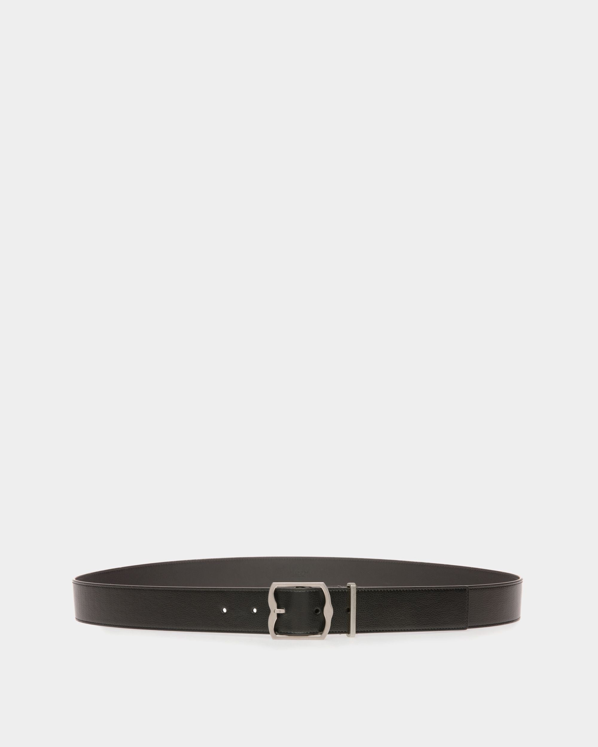 Emblem Fixed 35mm Dress Belt In Black Leather - Men's - Bally - 01