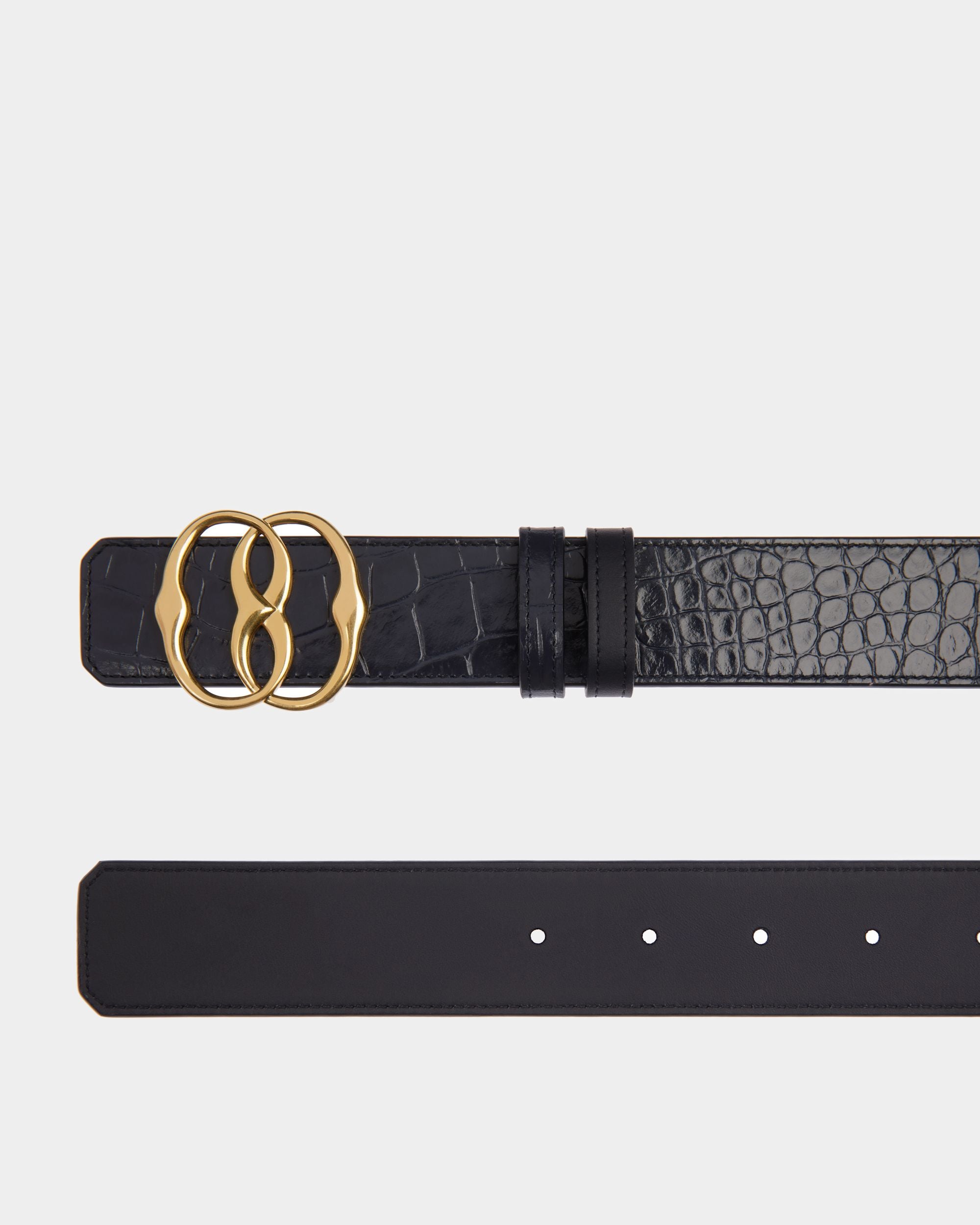 Emblem 35mm Reversible Belt In Dark Blue Crocodile Print Leather - Men's - Bally - 02