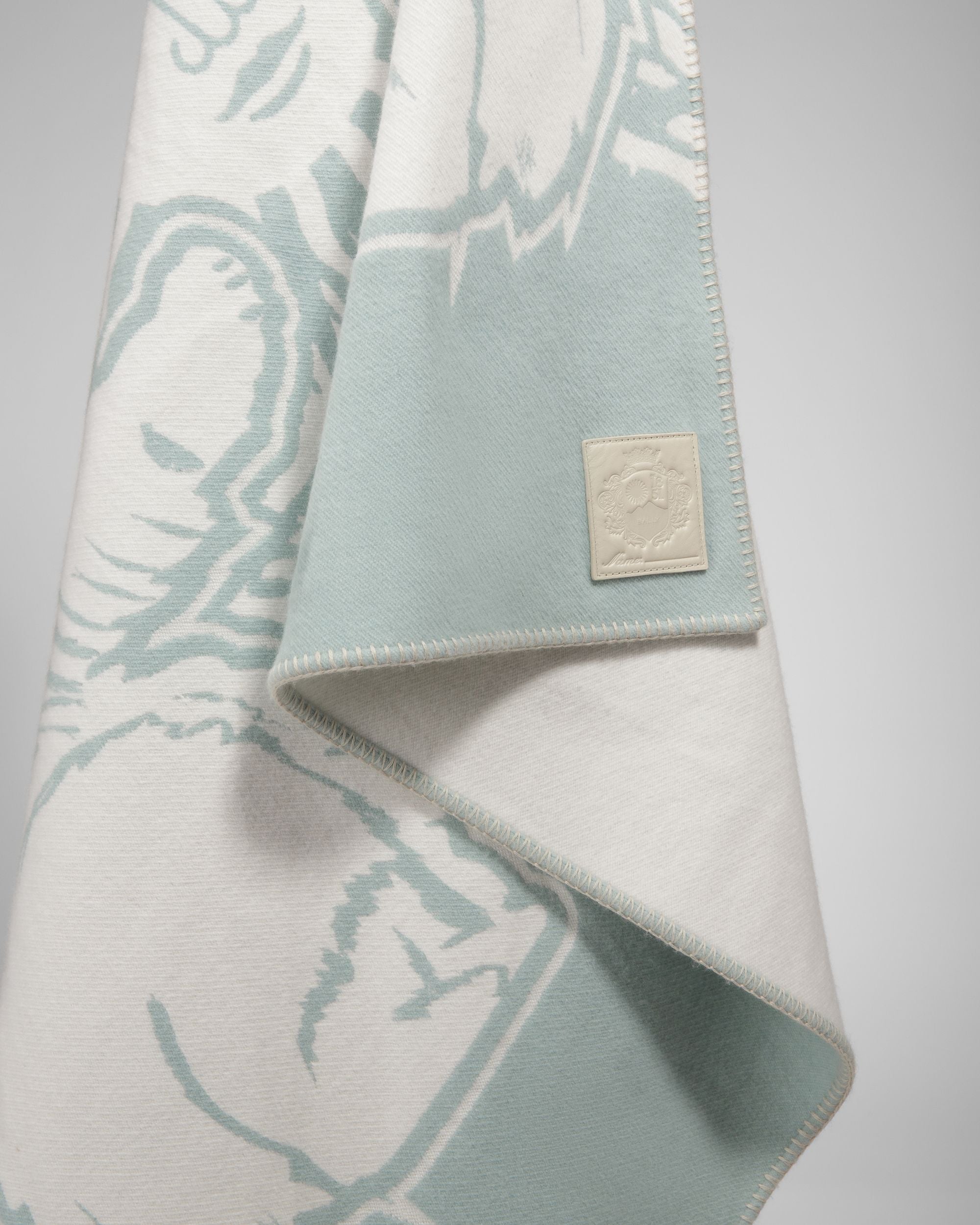 Wool Jacquard Shawl In Light Blue And Bone - Men's - Bally - 02