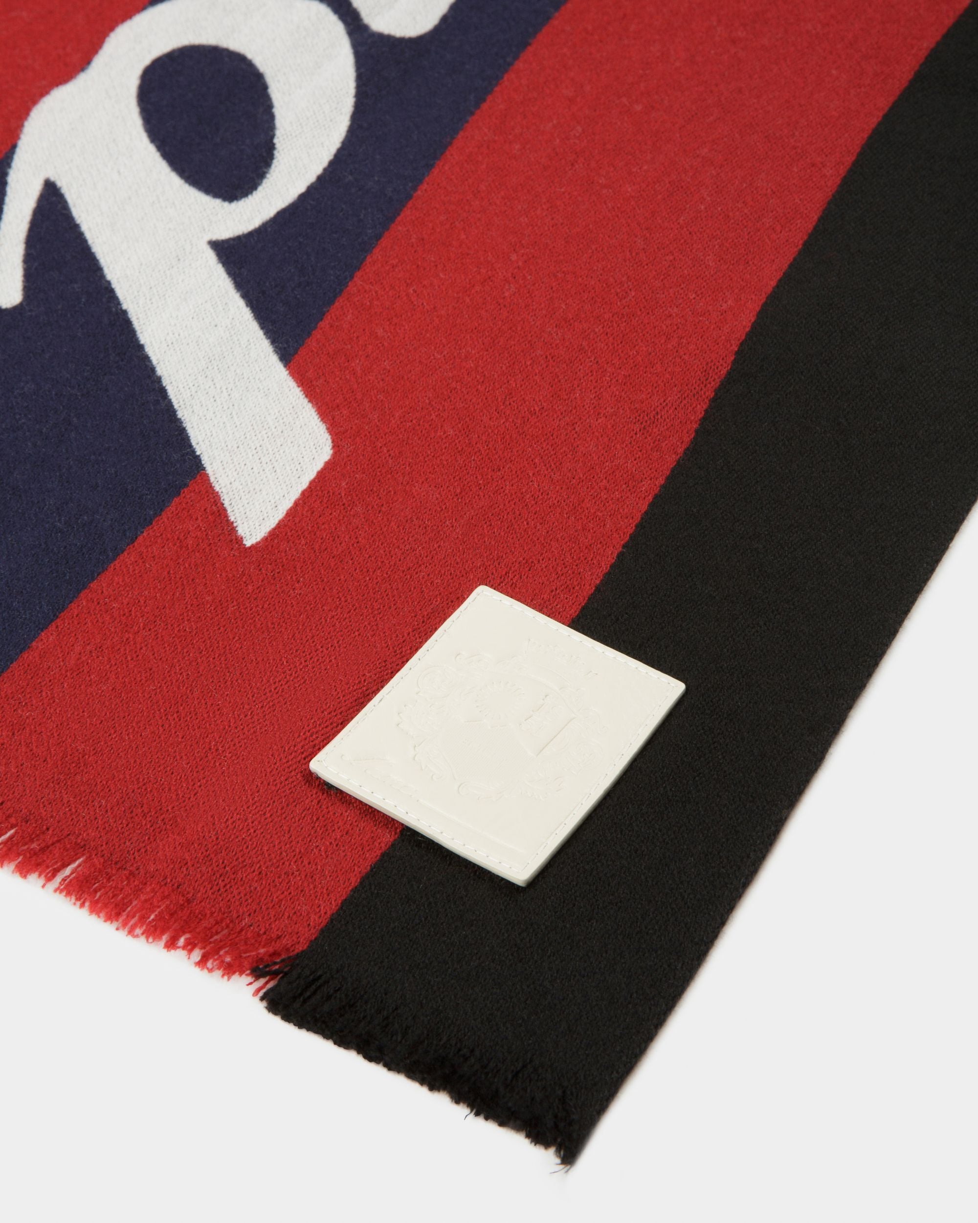 Wool Jacquard Scarf In Red & Navy - Men's - Bally - 03