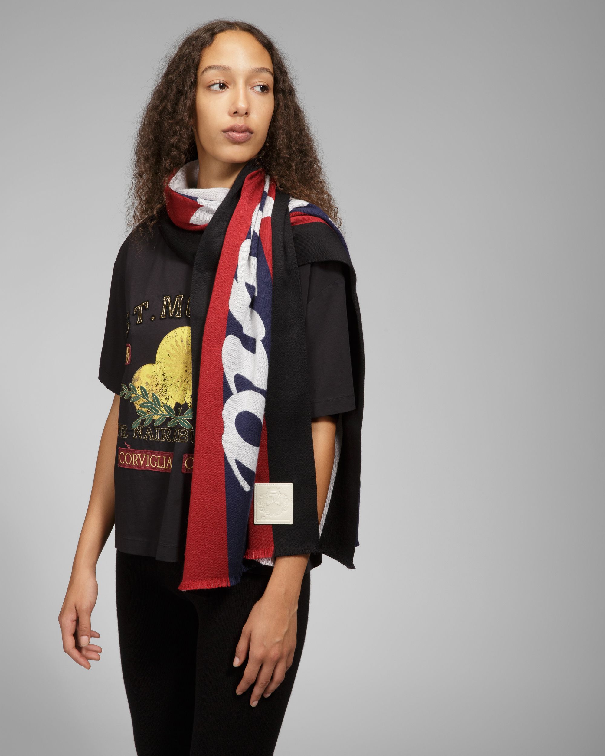 Wool Jacquard Scarf In Red & Navy - Men's - Bally - 05