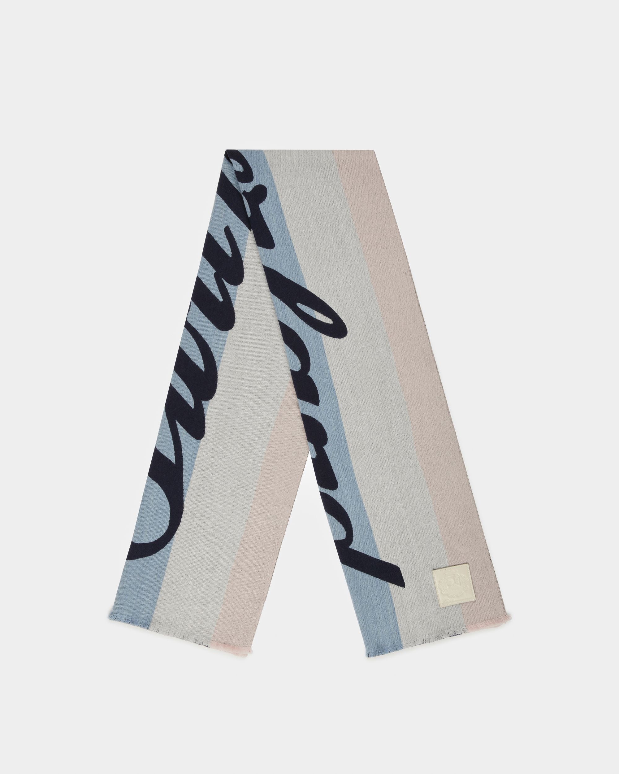 Wool Jacquard Scarf In Blue & Pink - Men's - Bally - 01