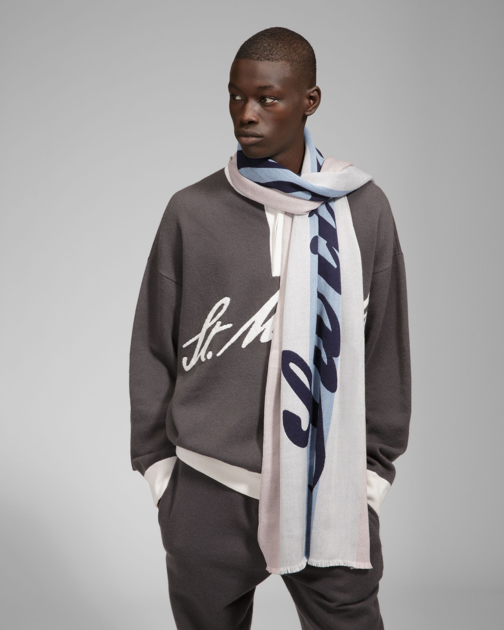 Wool Jacquard Scarf In Blue & Pink - Men's - Bally - 02