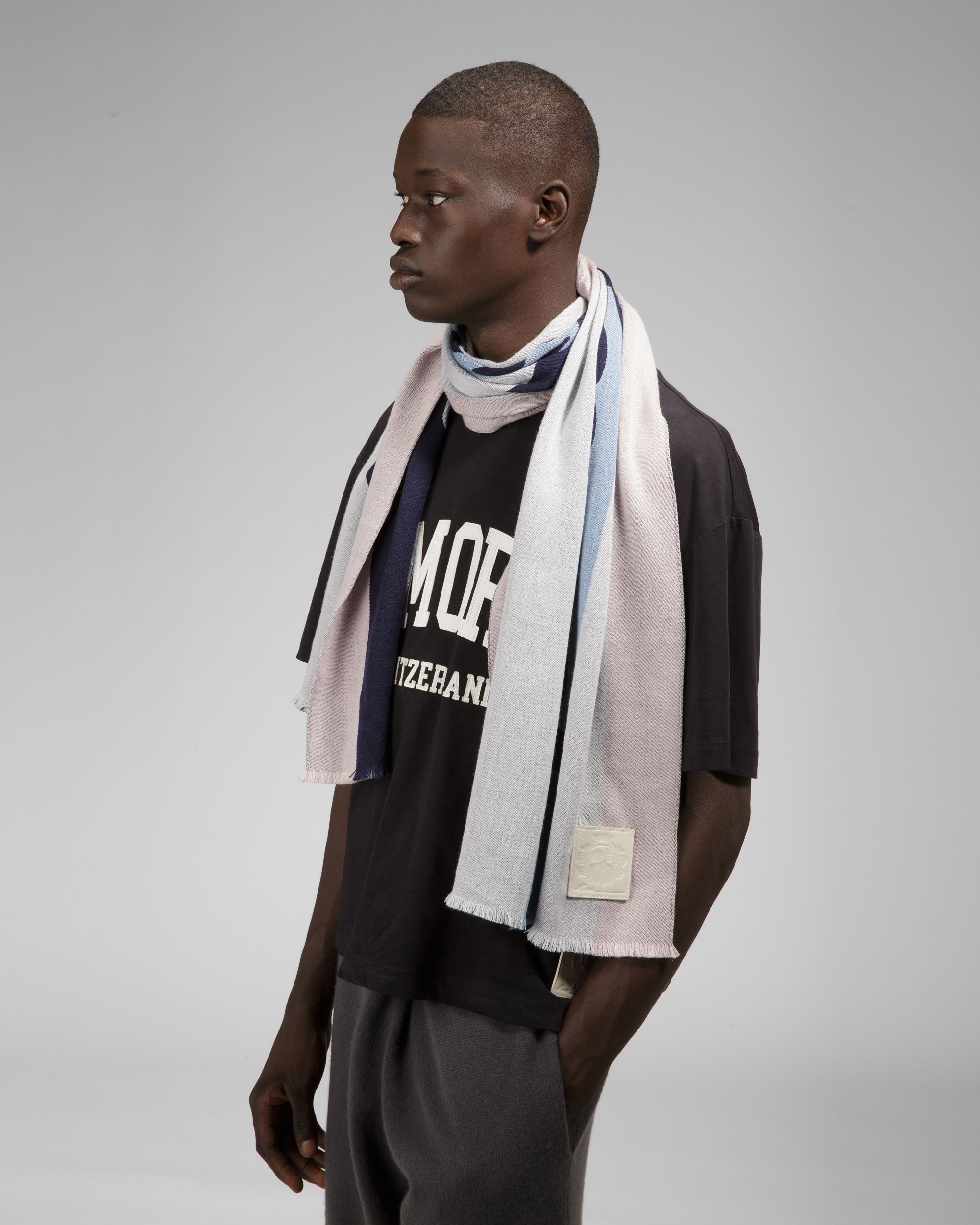 Wool Jacquard Scarf In Blue & Pink - Men's - Bally - 05