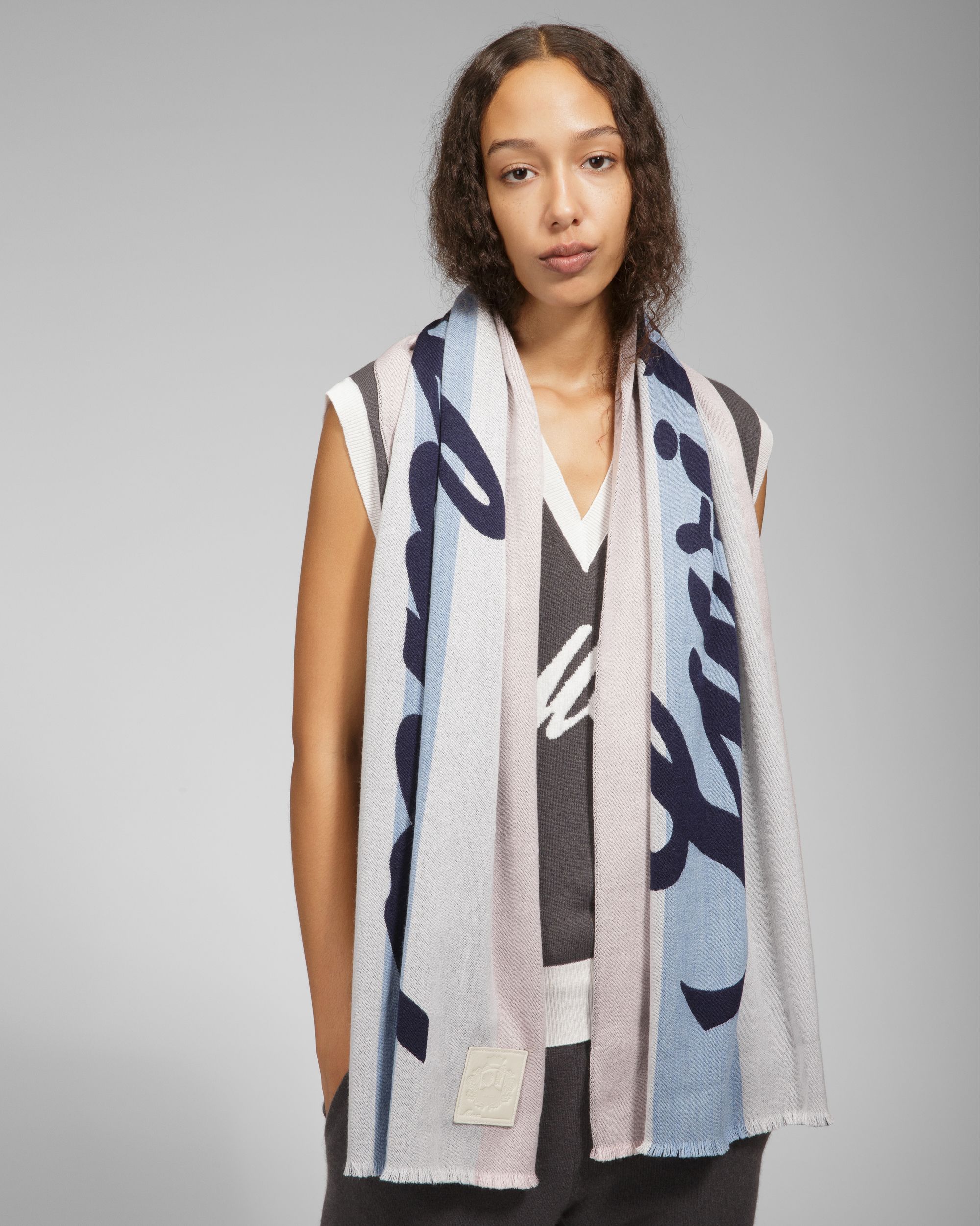 Wool Jacquard Scarf In Blue & Pink - Men's - Bally - 07