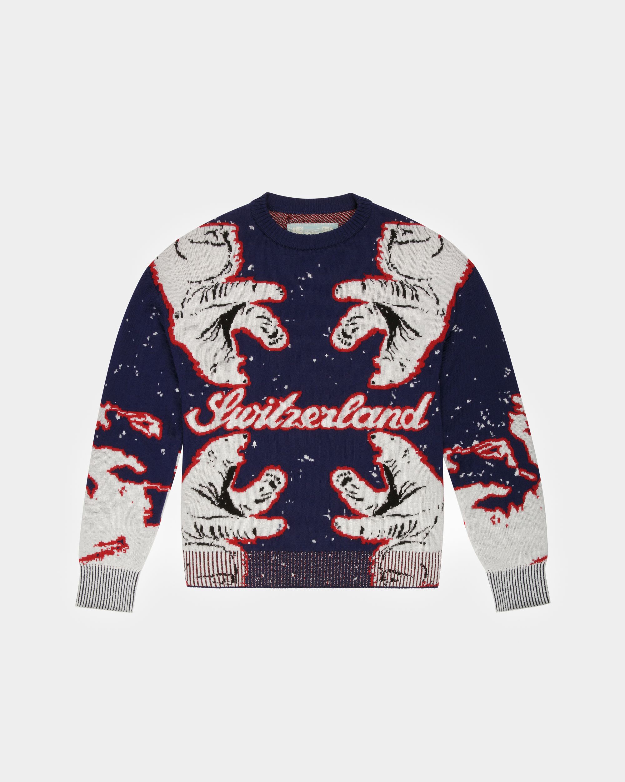 Merino Wool Crew Neck In Navy & Bone - Men's - Bally - 01