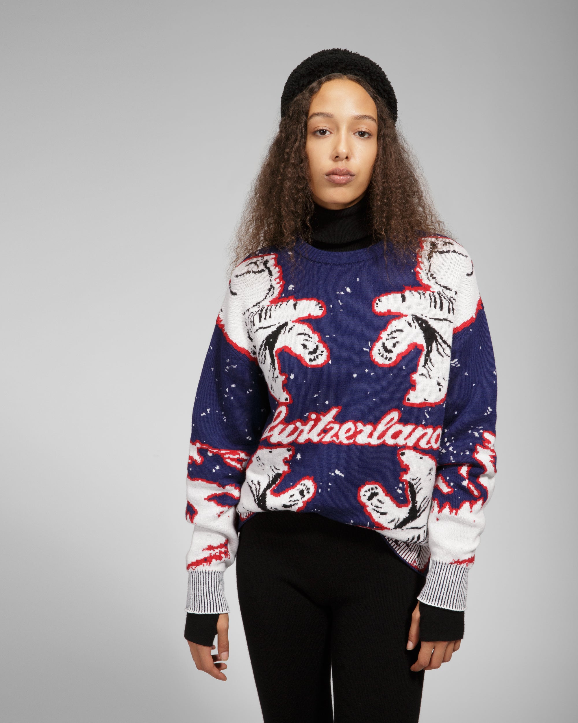 Merino Wool Crew Neck In Navy & Bone - Men's - Bally - 04