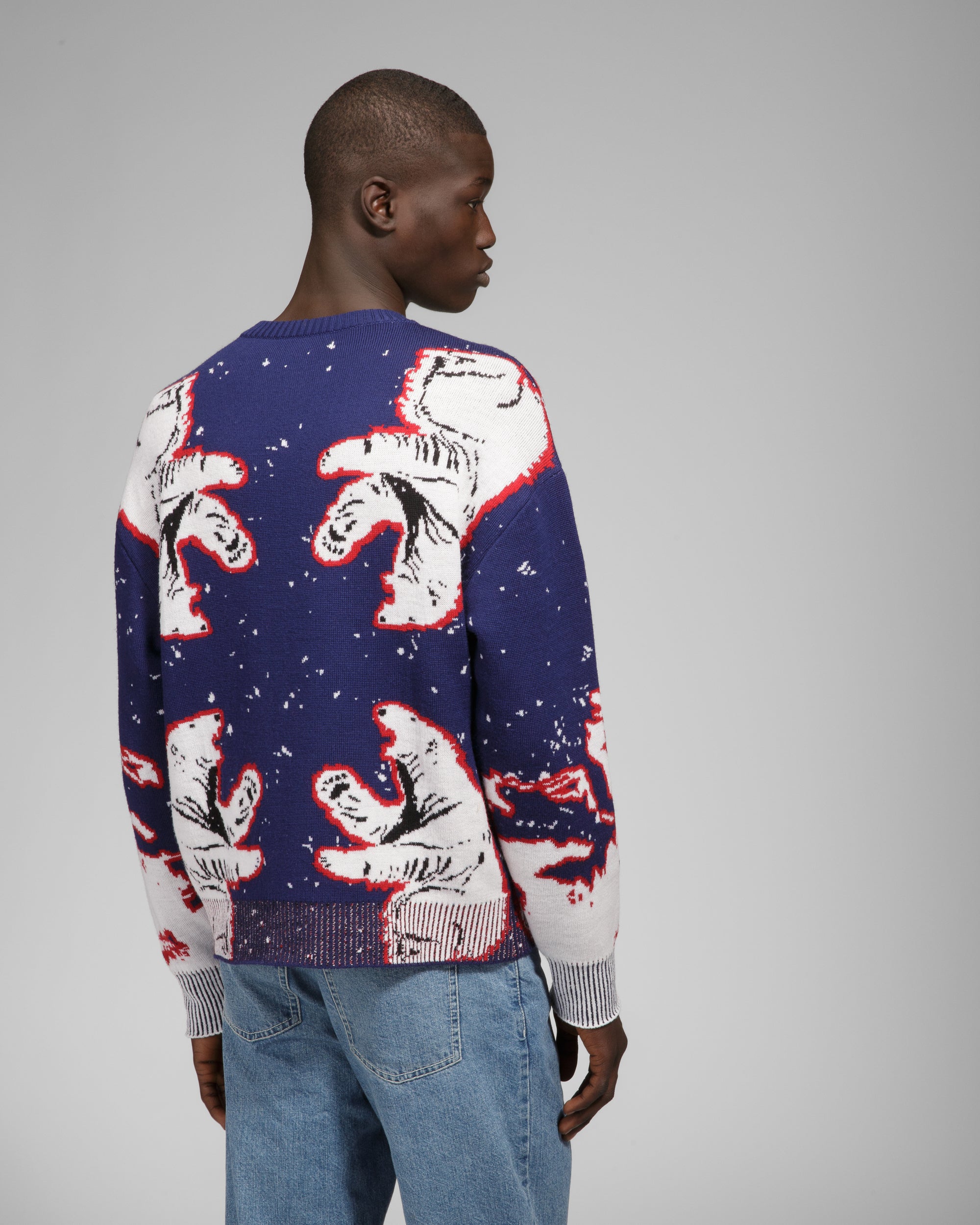 Merino Wool Crew Neck In Navy & Bone - Men's - Bally - 05