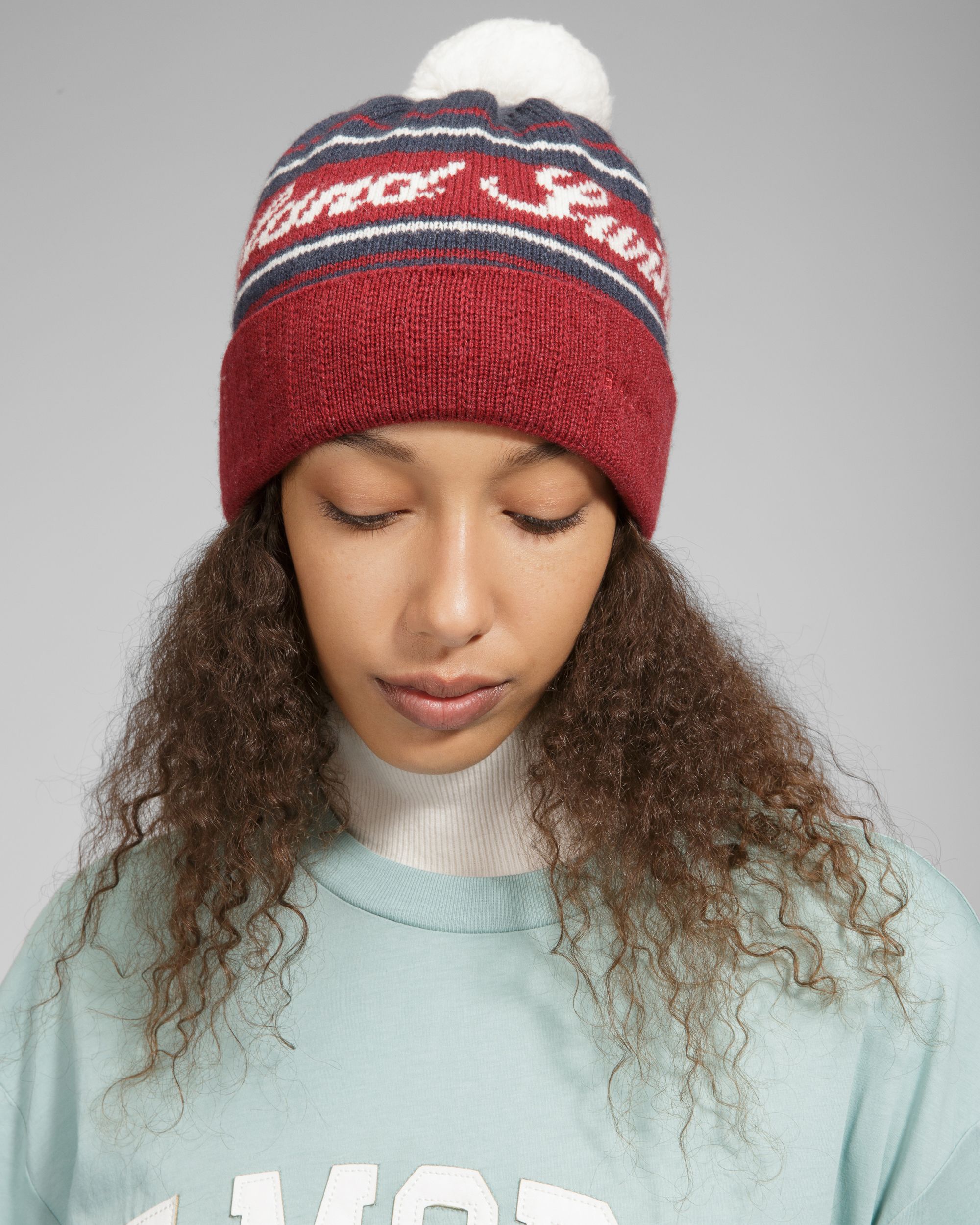Wool Jacquard Hat In Red & Navy - Men's - Bally - 01