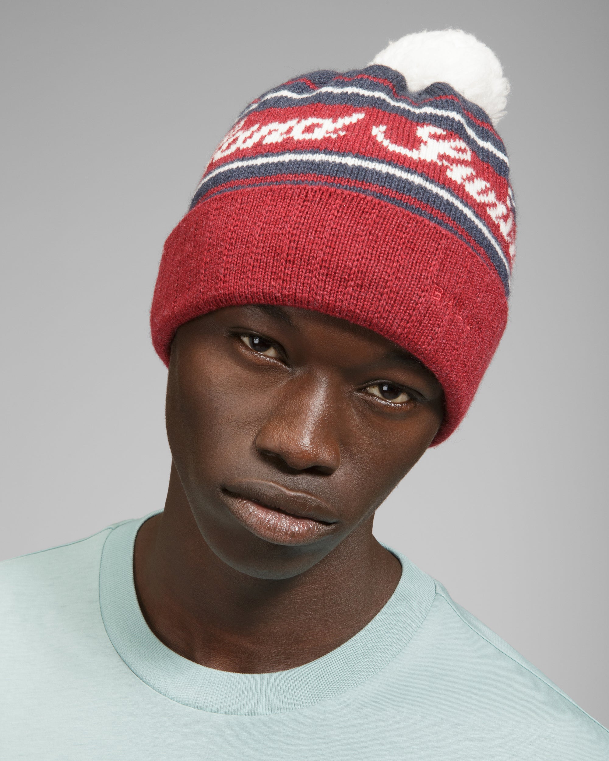 Wool Jacquard Hat In Red & Navy - Men's - Bally - 02