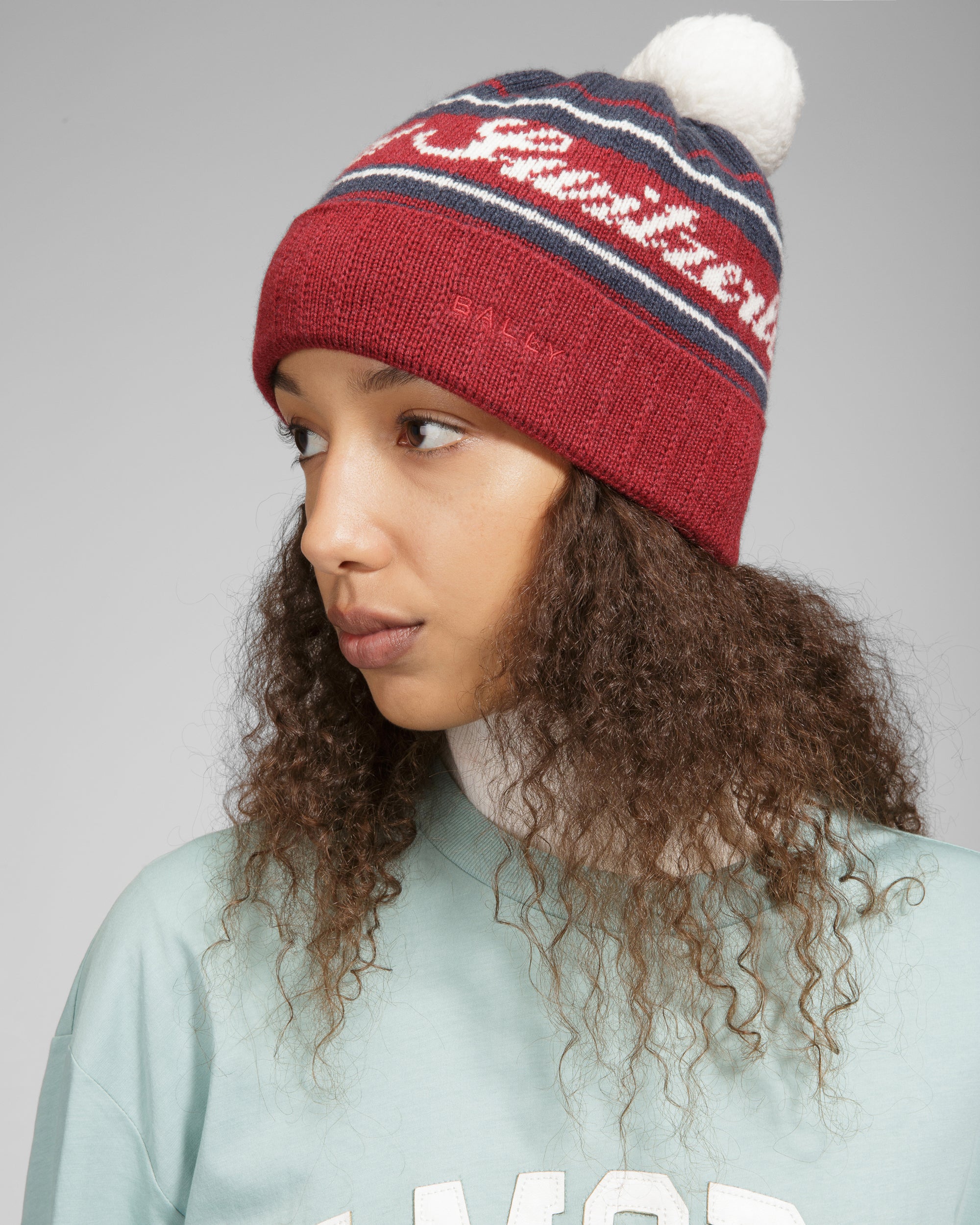 Wool Jacquard Hat In Red & Navy - Men's - Bally - 03