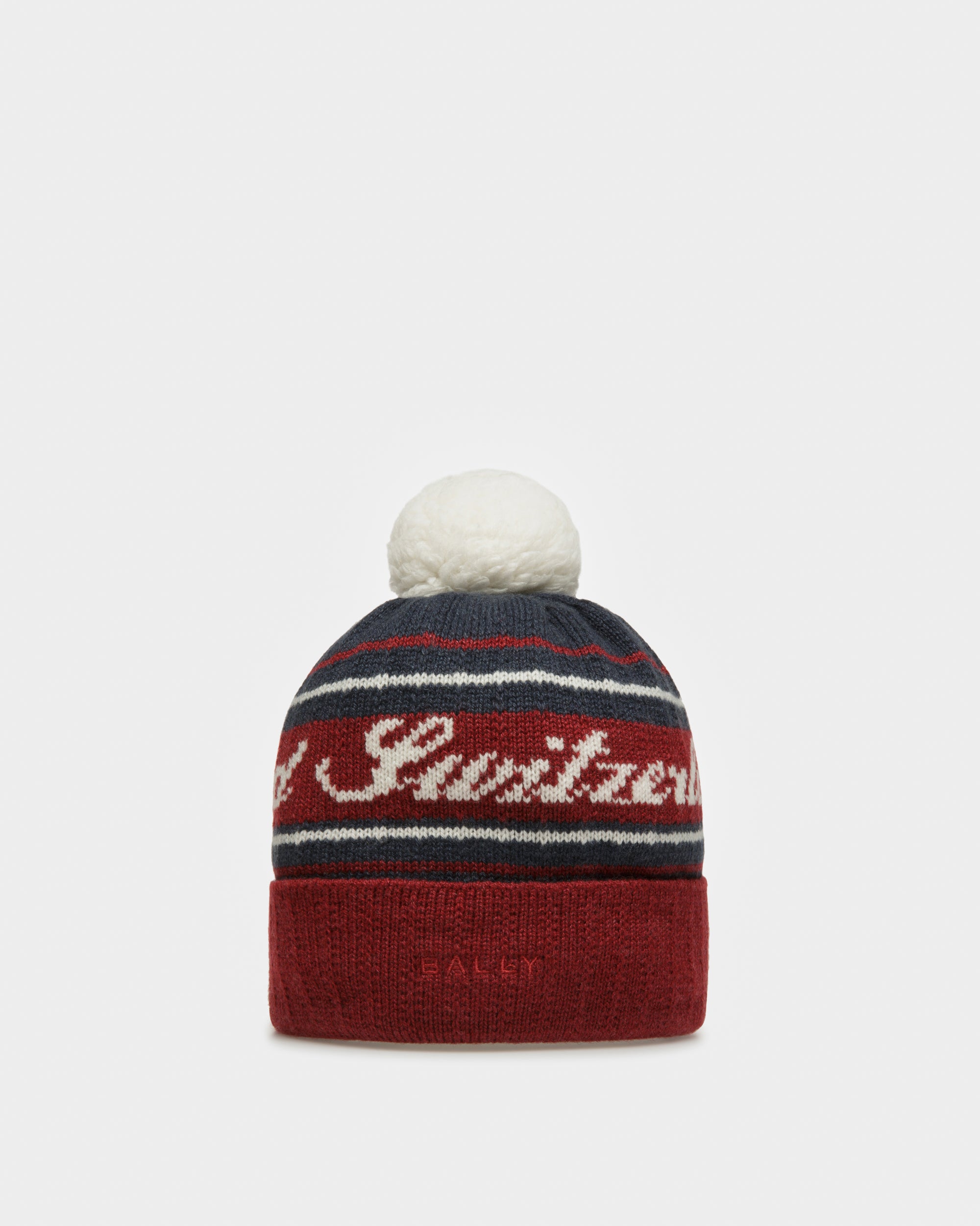 Wool Jacquard Hat In Red & Navy - Men's - Bally - 05