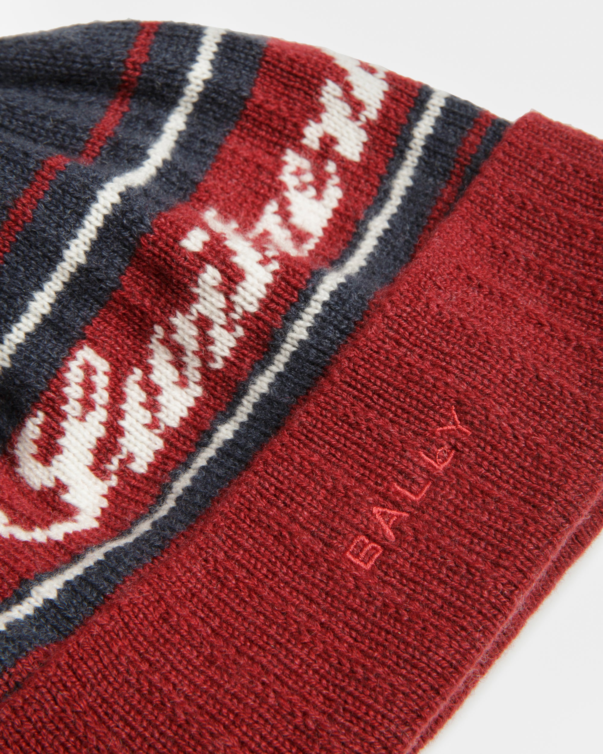 Wool Jacquard Hat In Red & Navy - Men's - Bally - 06