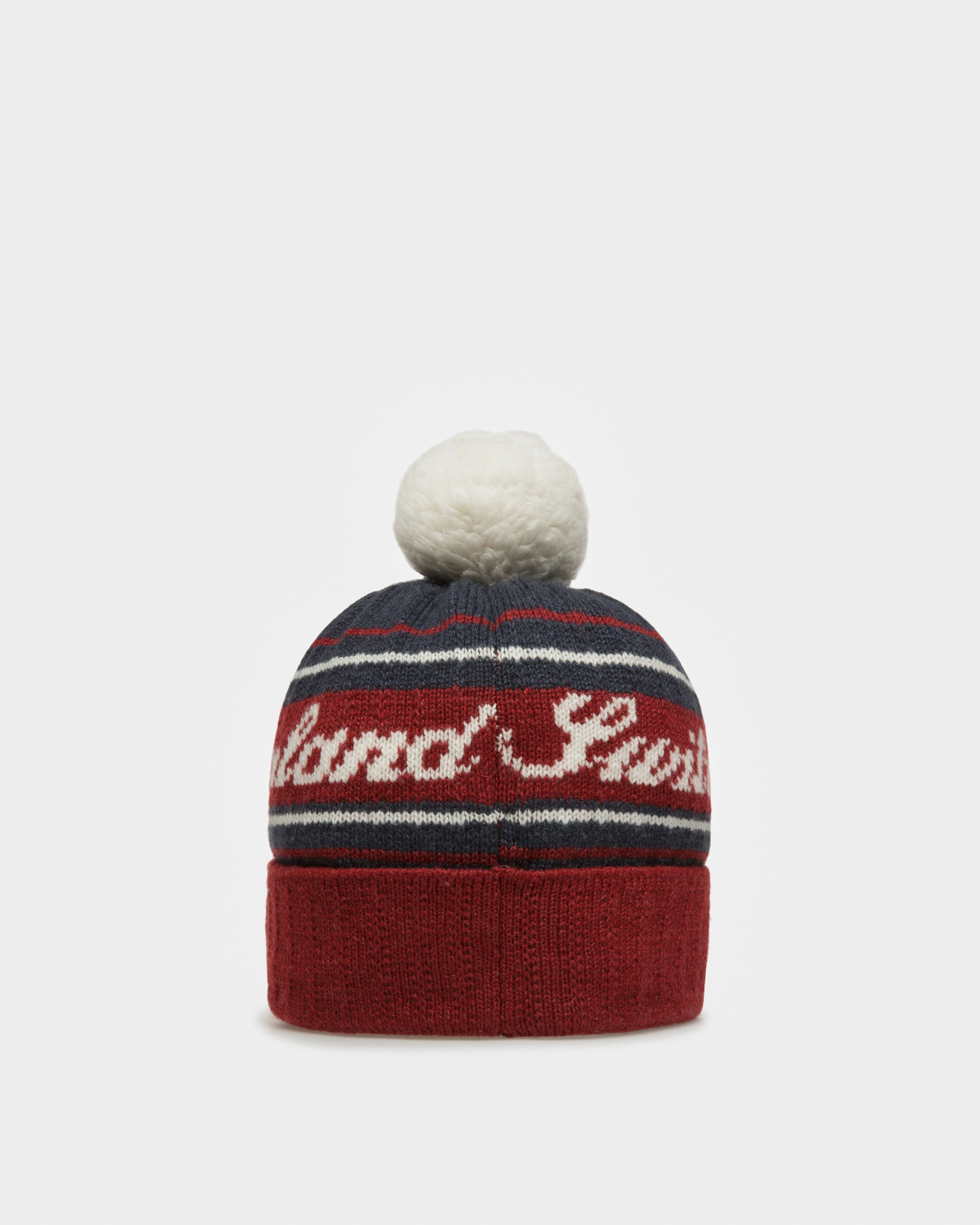 Wool Jacquard Hat In Red & Navy - Men's - Bally - 07