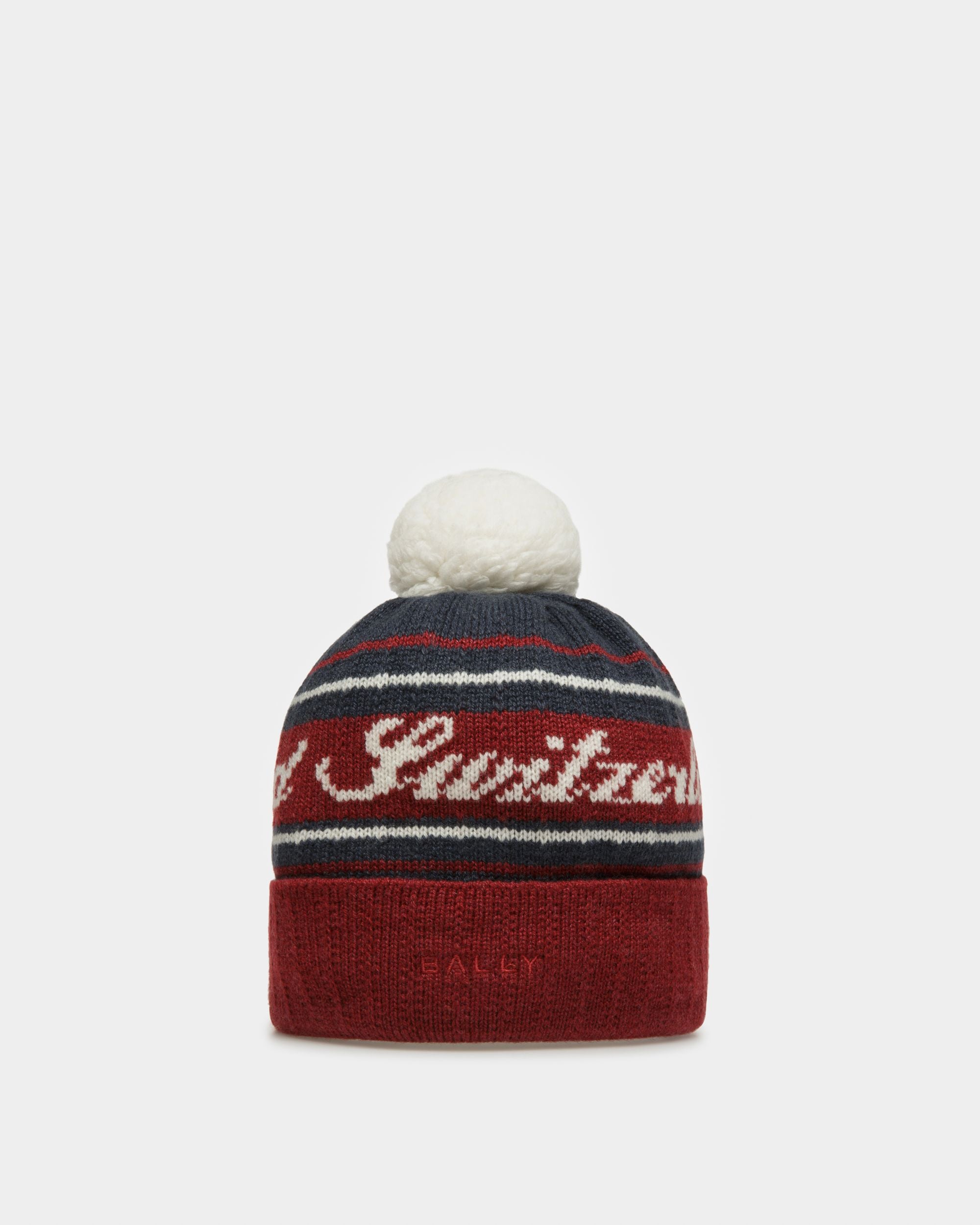 Wool Jacquard Hat In Red & Navy - Men's - Bally - 10