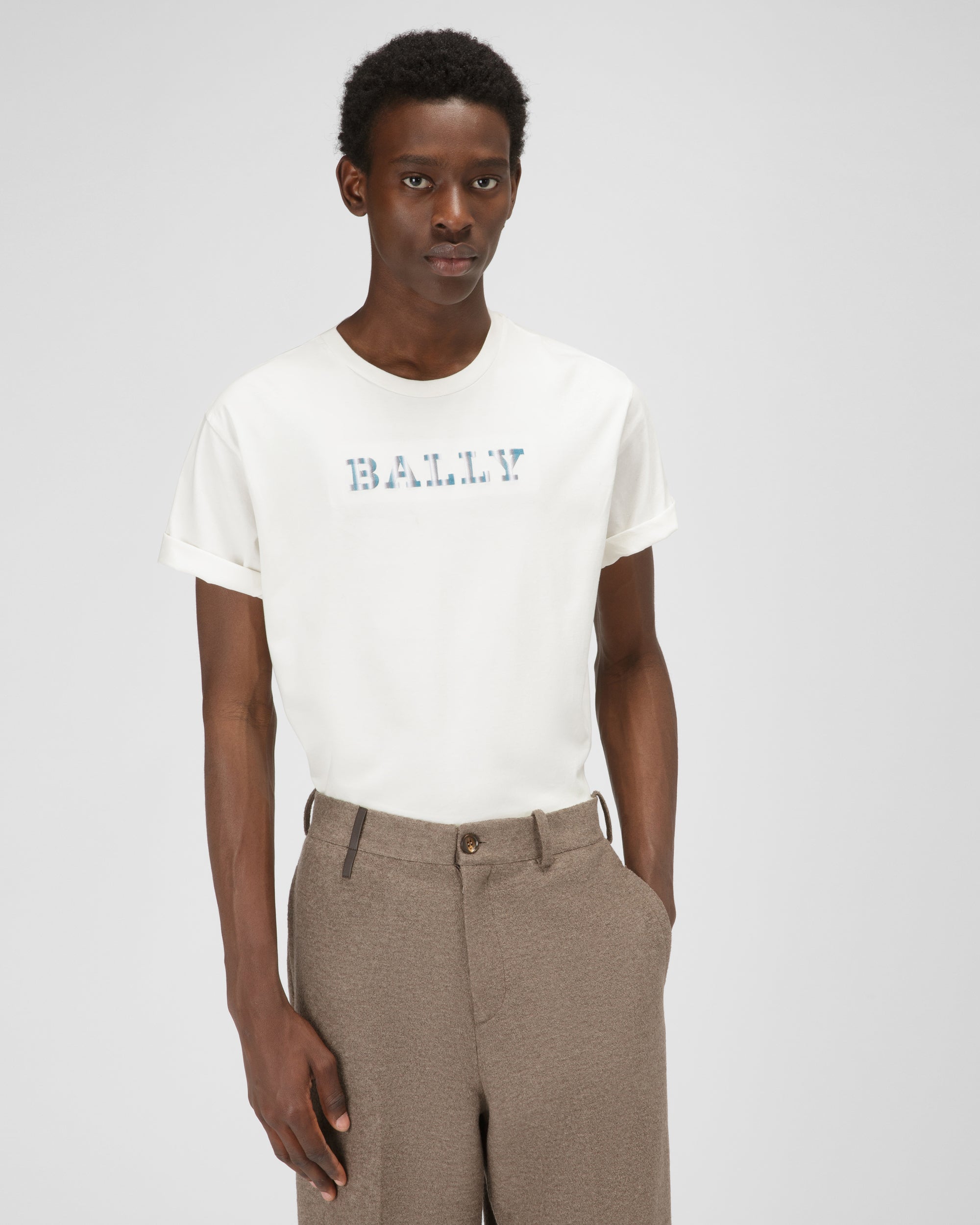 Organic Cotton T-Shirt In Bone - Men's - Bally - 01