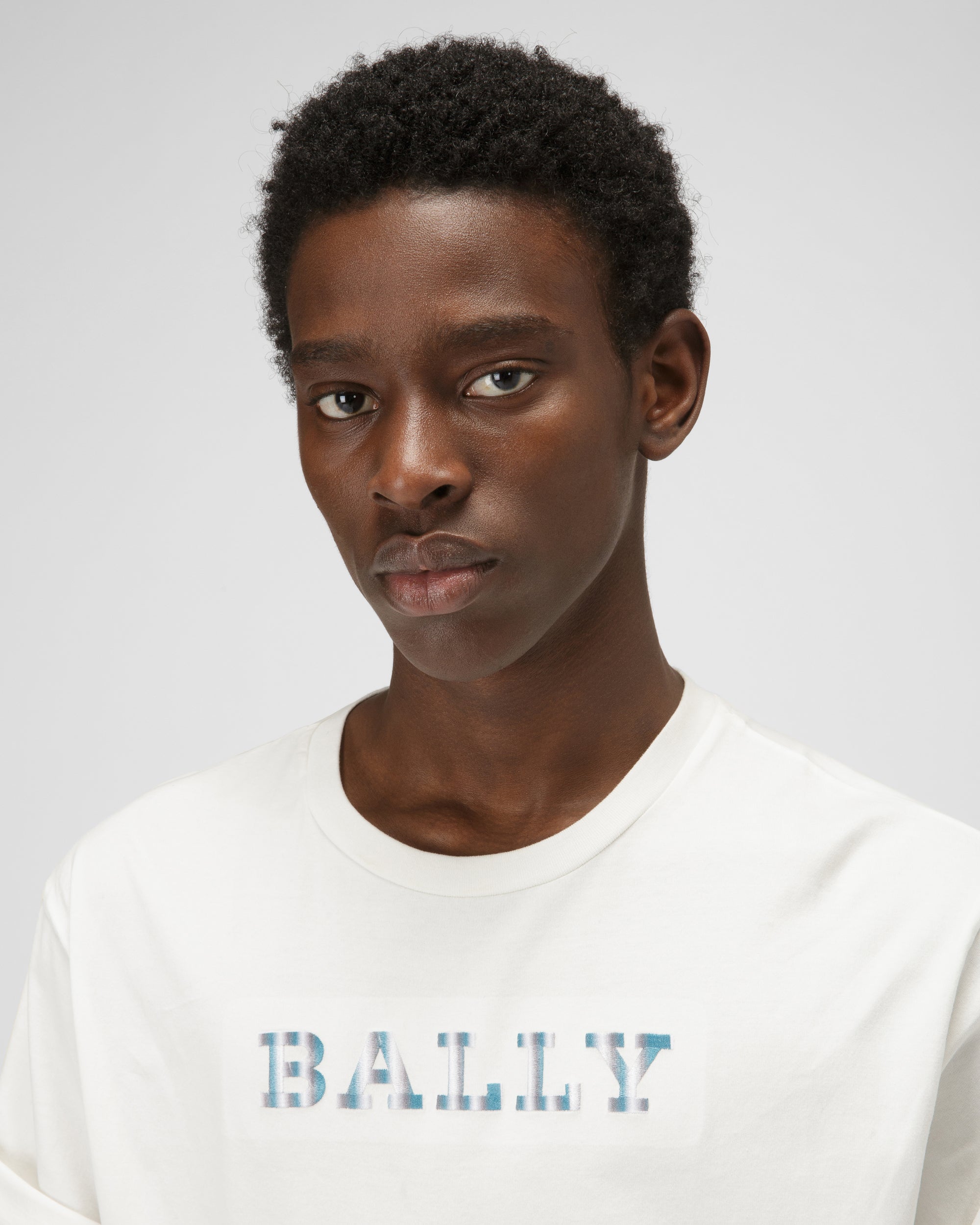 Organic Cotton T-Shirt In Bone - Men's - Bally - 02