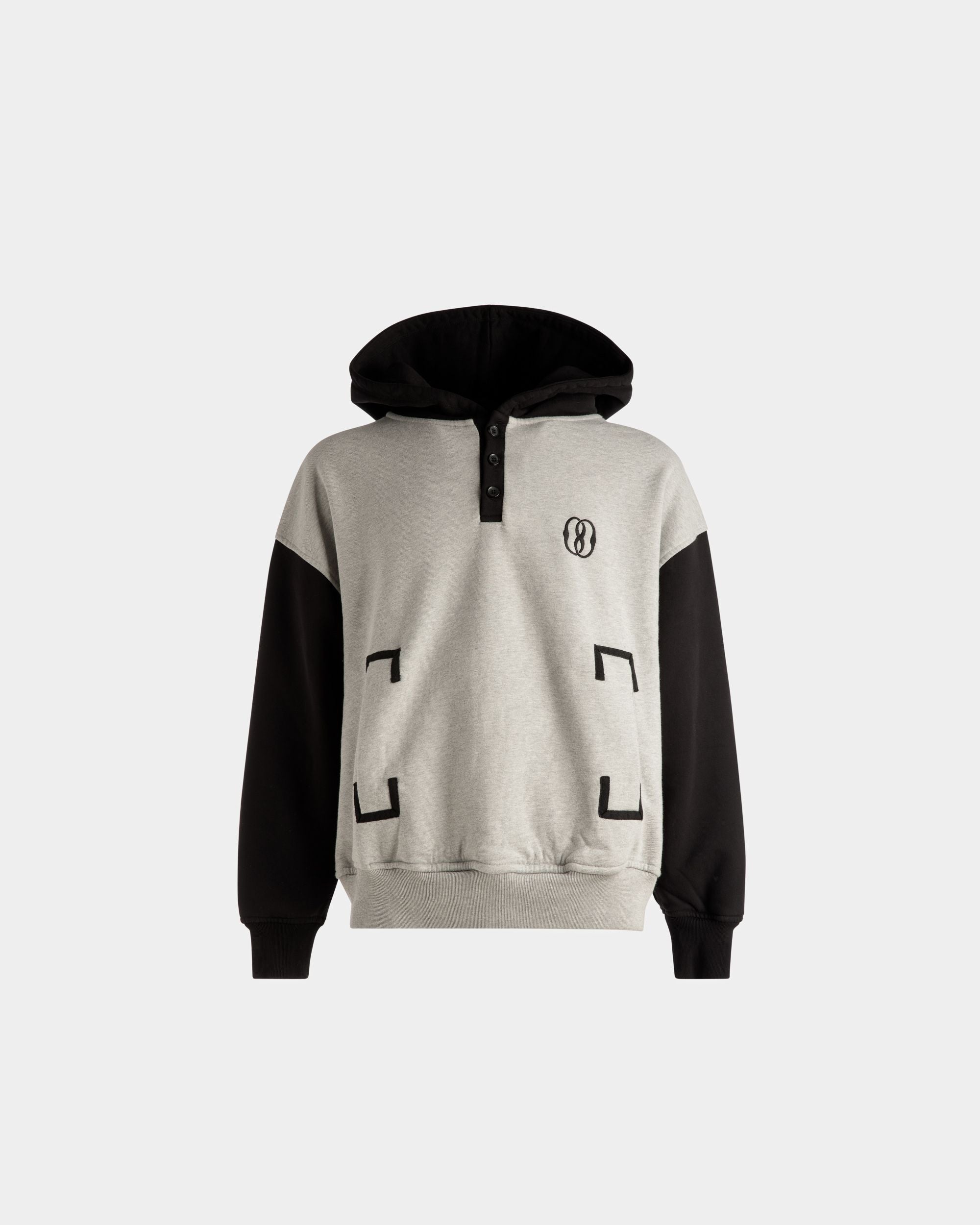 Cotton Bi-Color Hooded Sweater In Grey And Black - Men's - Bally - 01