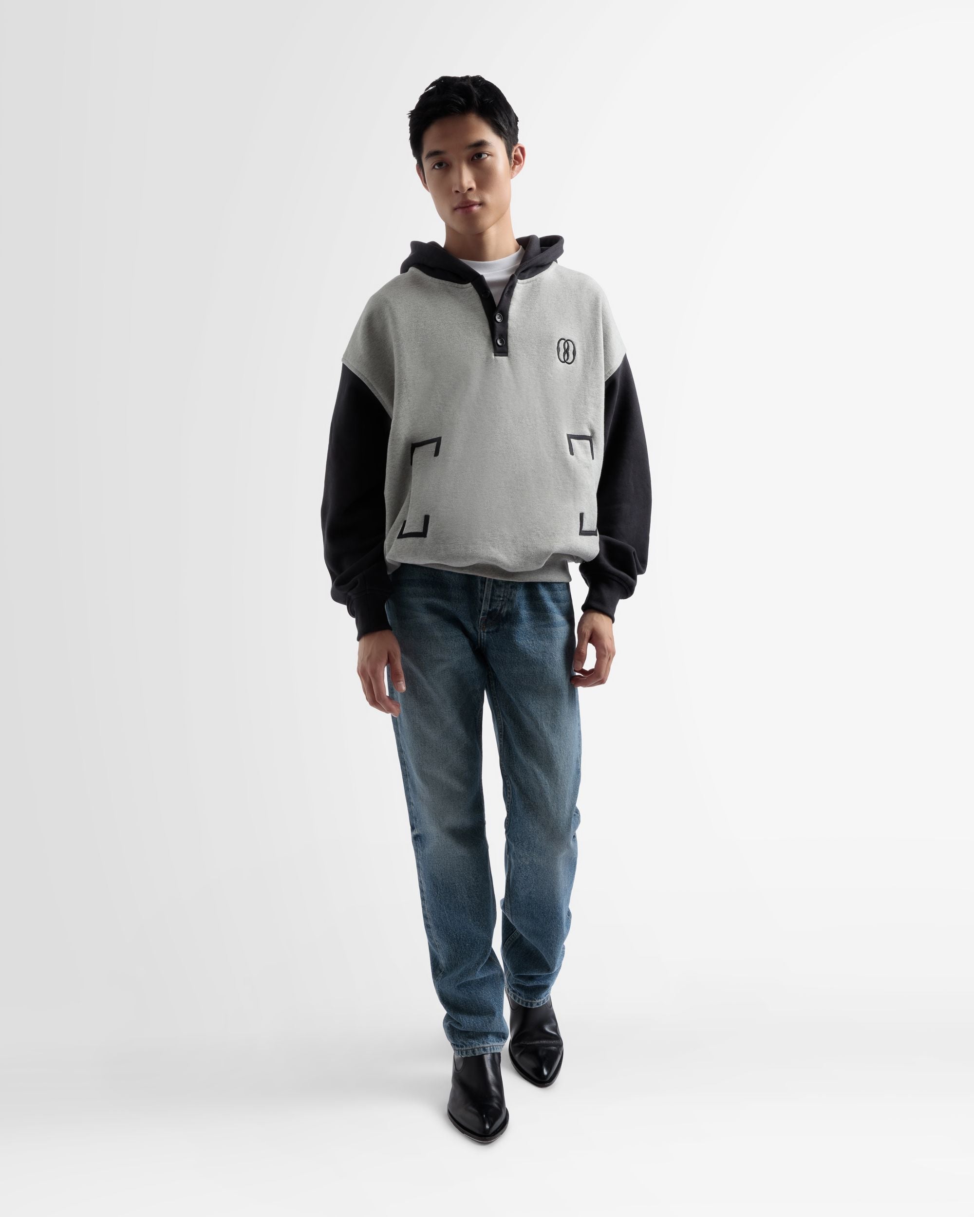 Cotton Bi-Color Hooded Sweater In Grey And Black - Men's - Bally - 02