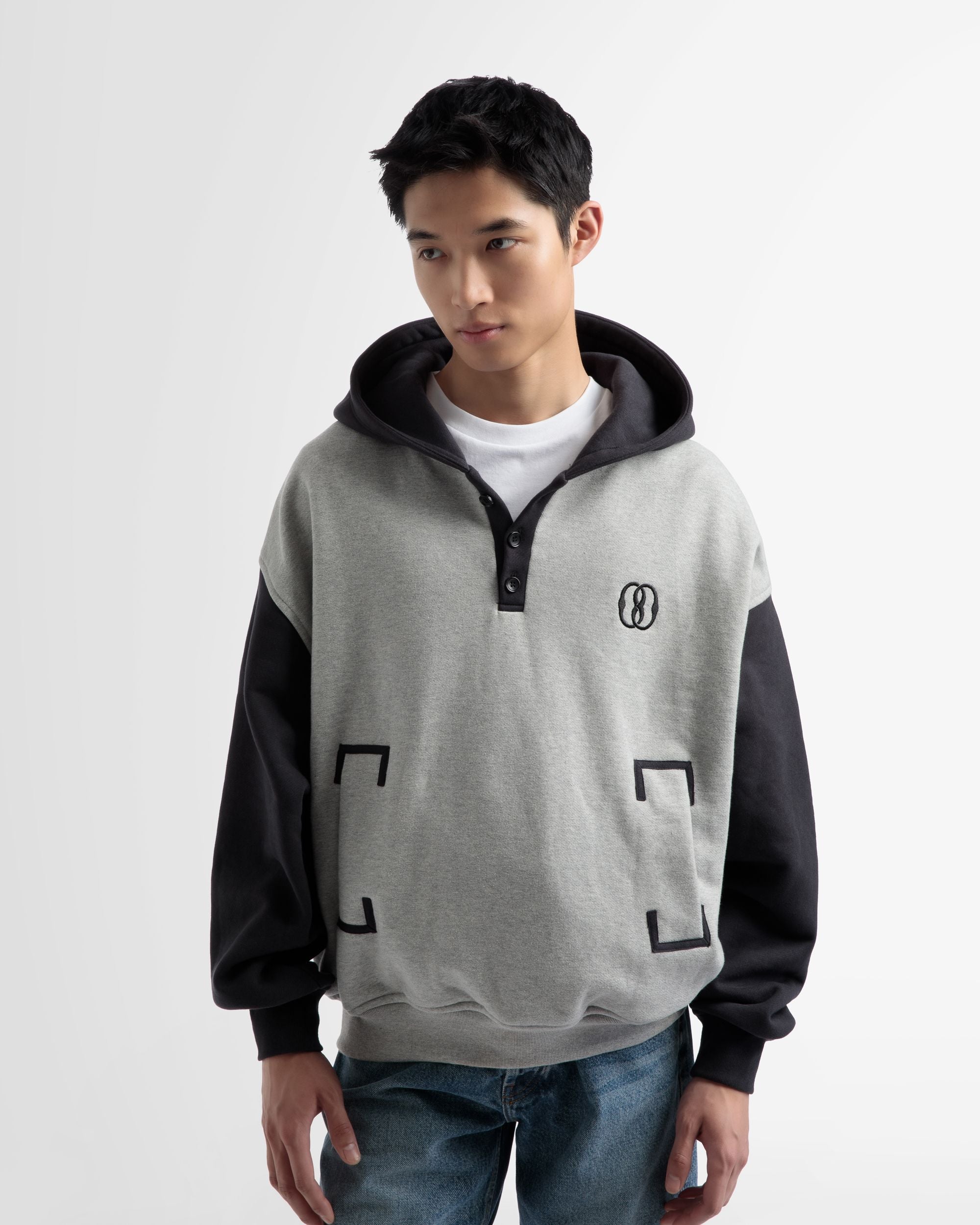 Cotton Bi-Color Hooded Sweater In Grey And Black - Men's - Bally - 03