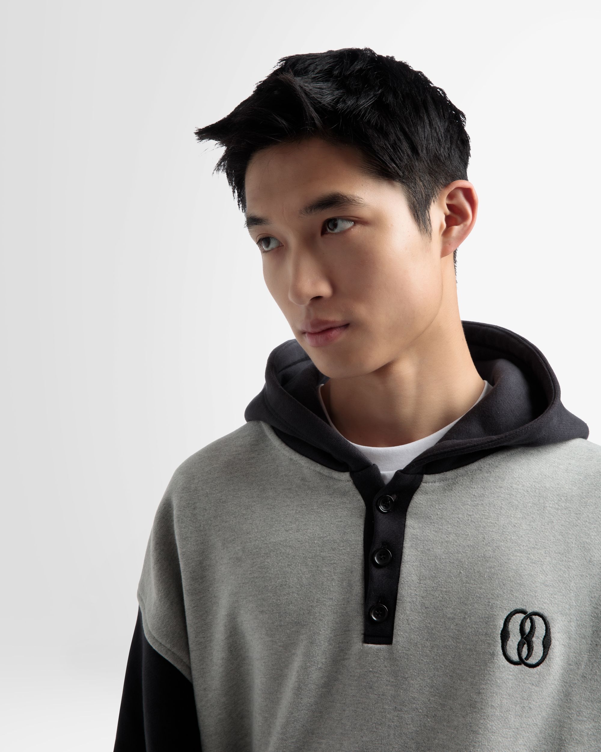 Cotton Bi-Color Hooded Sweater In Grey And Black - Men's - Bally - 04