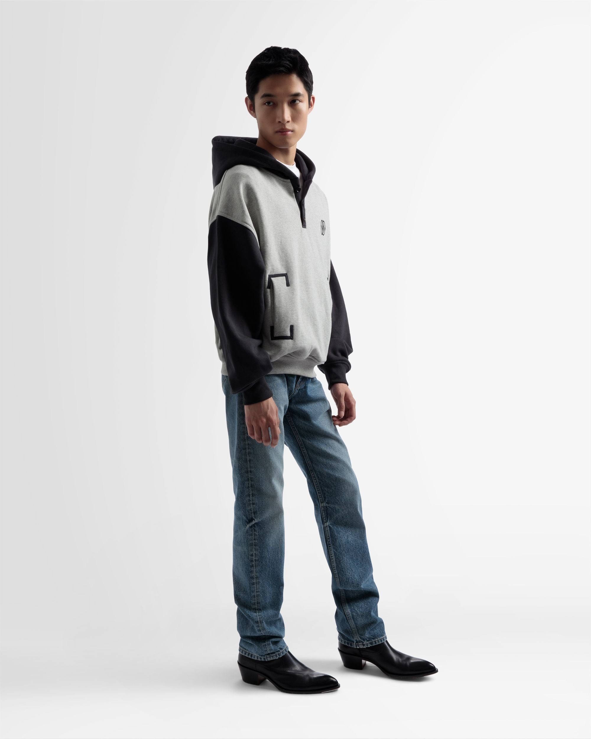 Cotton Bi-Color Hooded Sweater In Grey And Black - Men's - Bally - 05