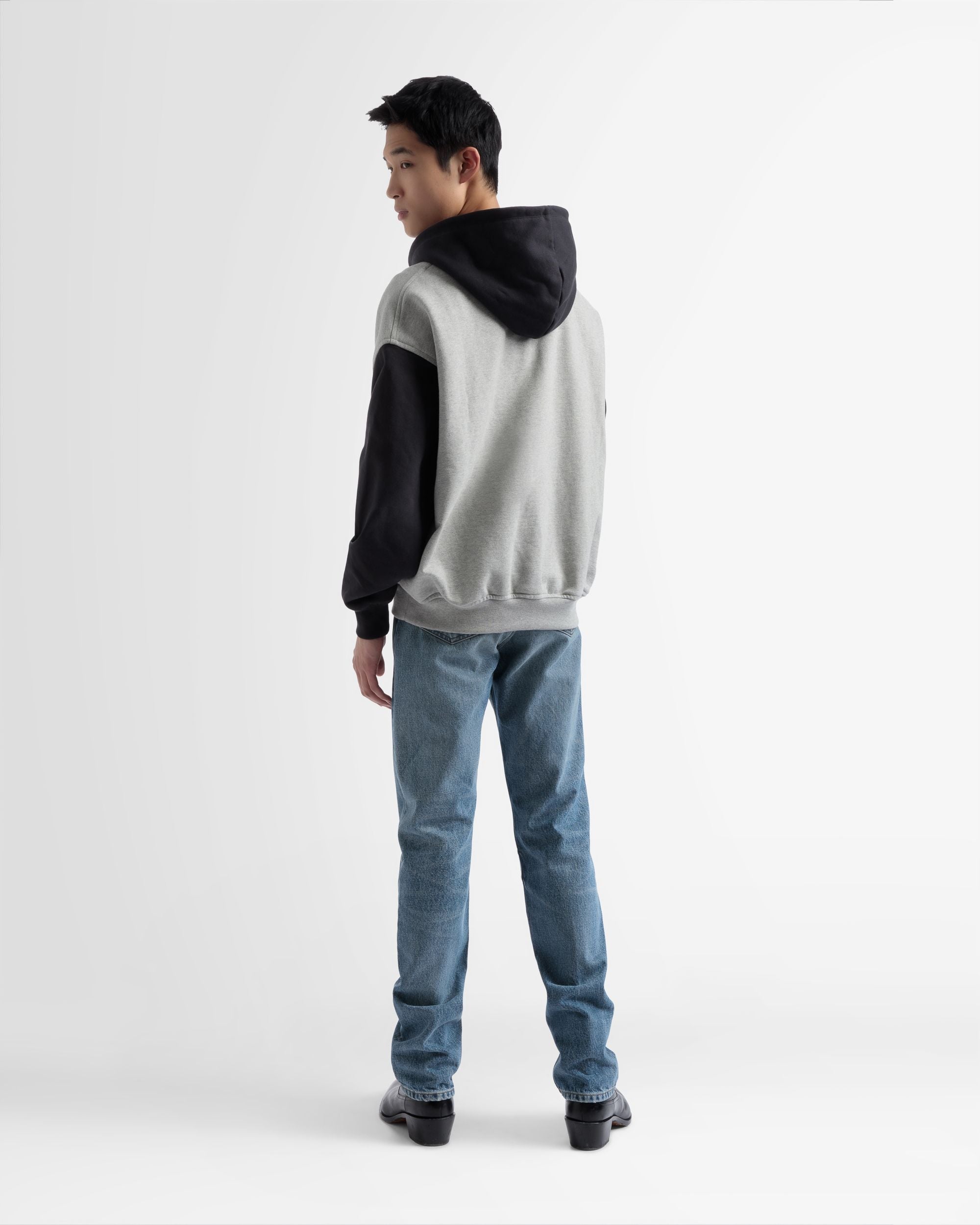 Cotton Bi-Color Hooded Sweater In Grey And Black - Men's - Bally - 06
