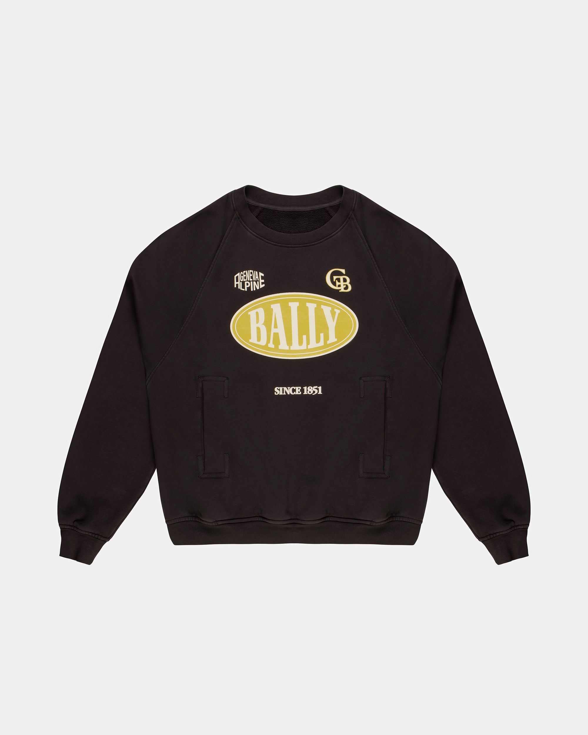 Cotton Printed Crew Neck Sweatshirt In Black - Men's - Bally - 05