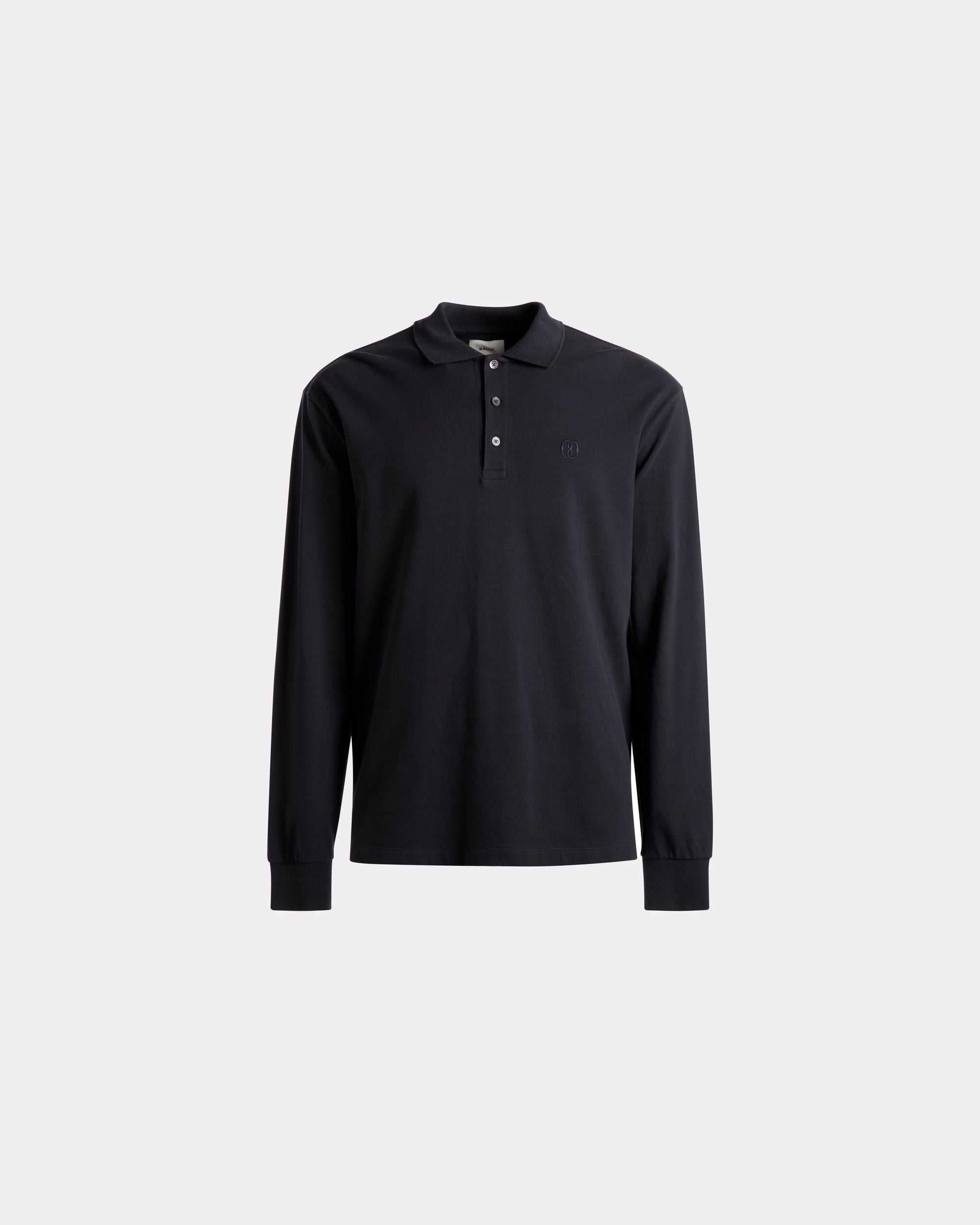 Long Sleeve Polo In Midnight Cotton - Men's - Bally - 01