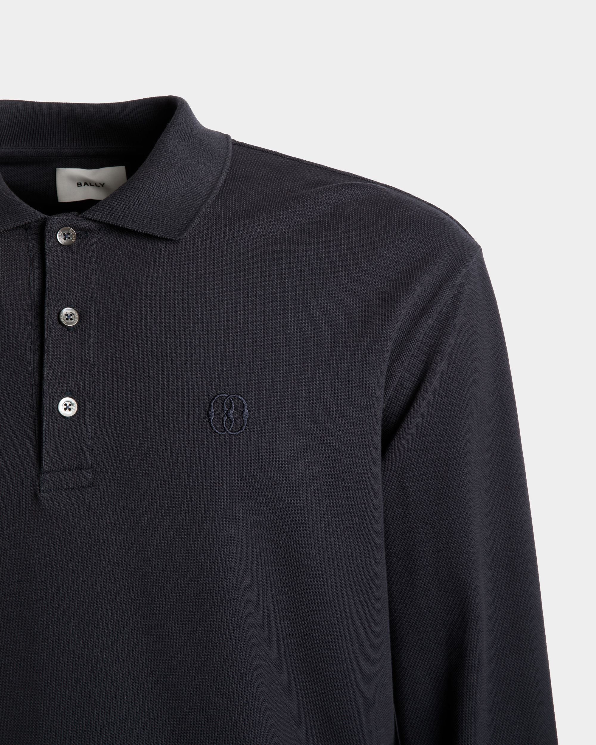 Long Sleeve Polo In Midnight Cotton - Men's - Bally - 02